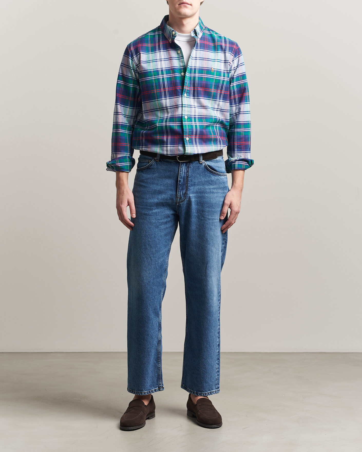 Herre | Skjorter | Polo Ralph Lauren | Custom Fit Checked Oxford Shirt Green/Blue Multi