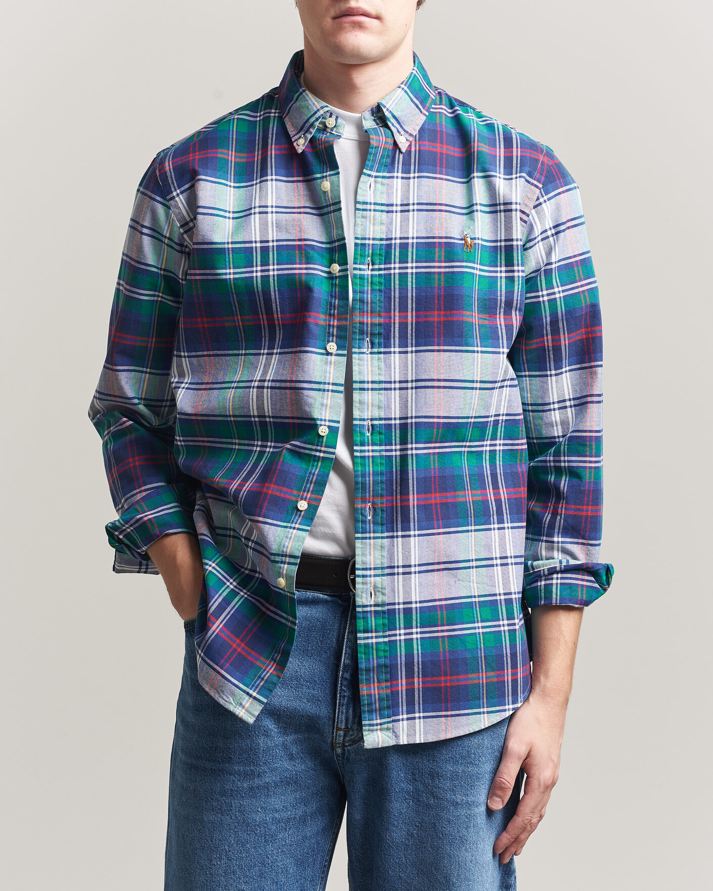 Herre | Skjorter | Polo Ralph Lauren | Custom Fit Checked Oxford Shirt Green/Blue Multi