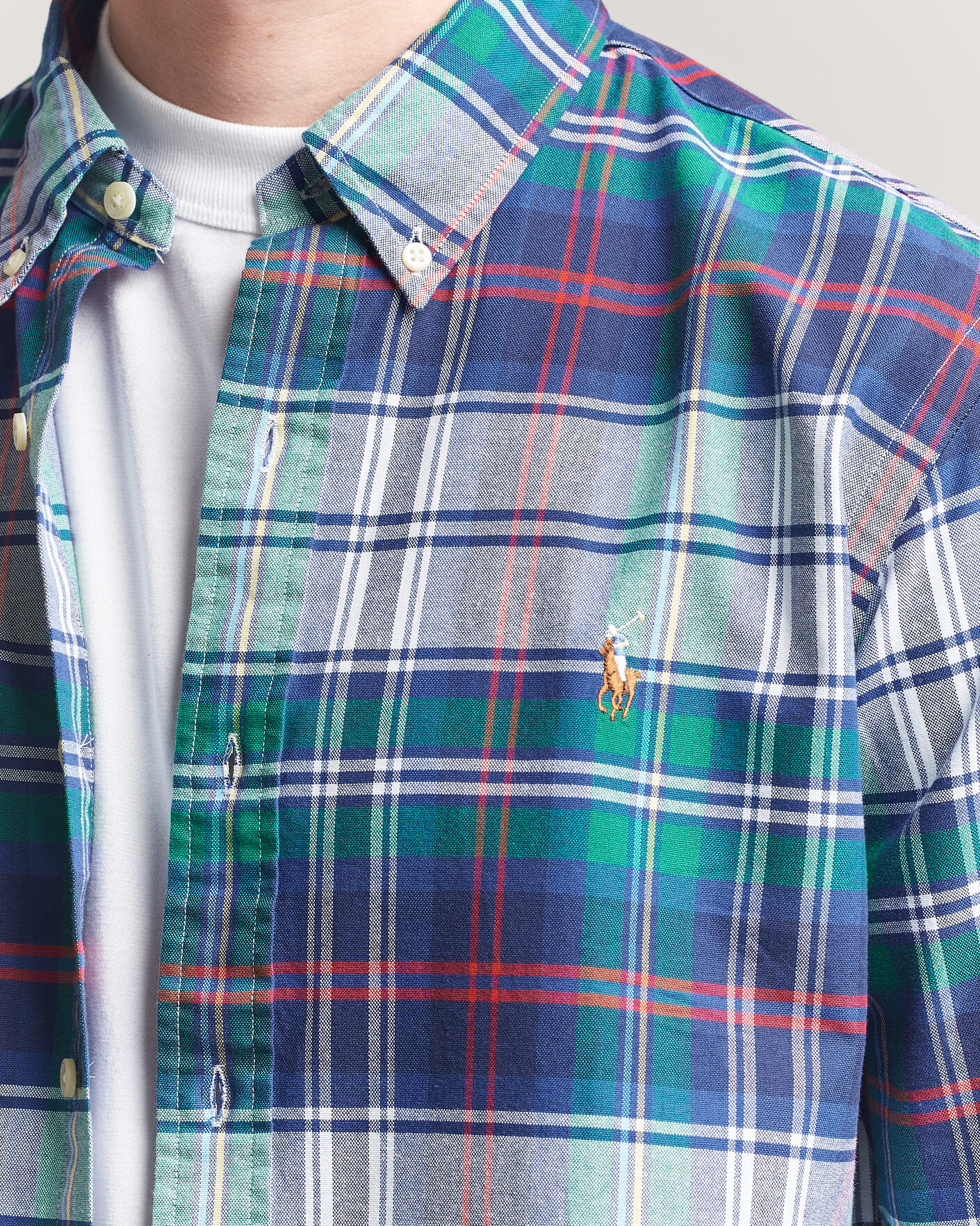 Herre | Skjorter | Polo Ralph Lauren | Custom Fit Checked Oxford Shirt Green/Blue Multi