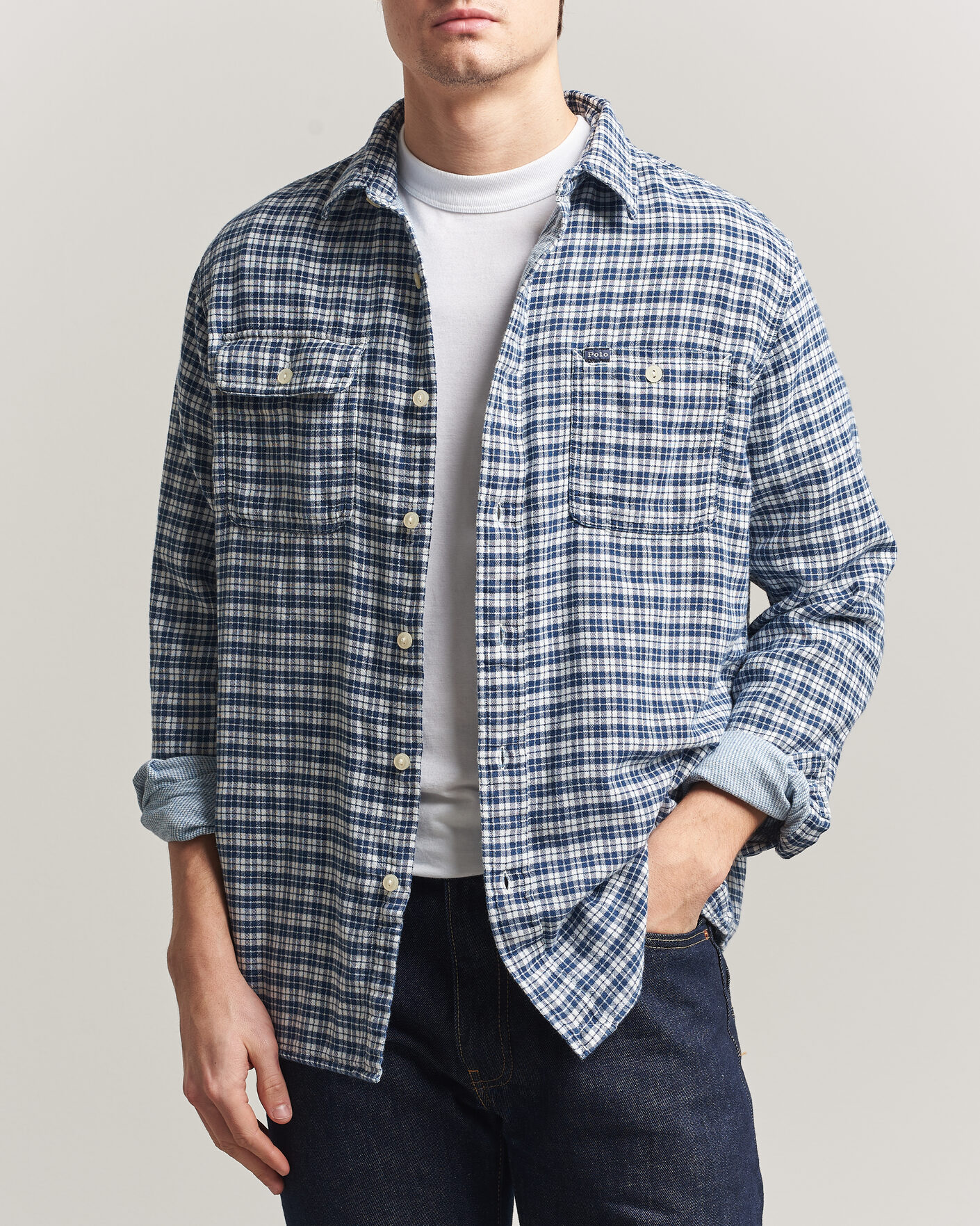 Herre | Skjorter | Polo Ralph Lauren | Double Faced Oxford Shirt Dark Indigo Cream