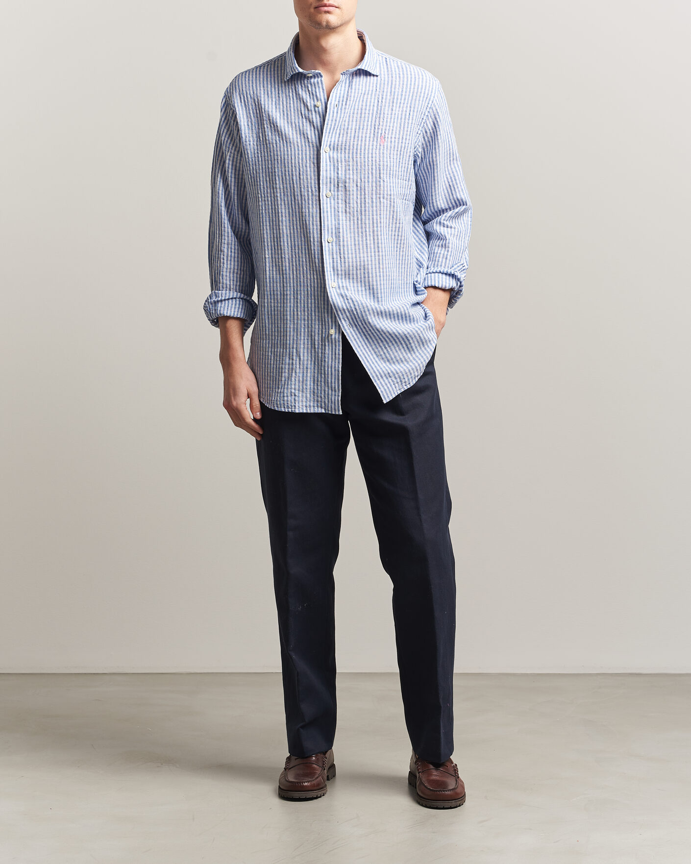 Herre | Skjorter | Polo Ralph Lauren | Cotton/Linen Seersucker Shirt Blue/White