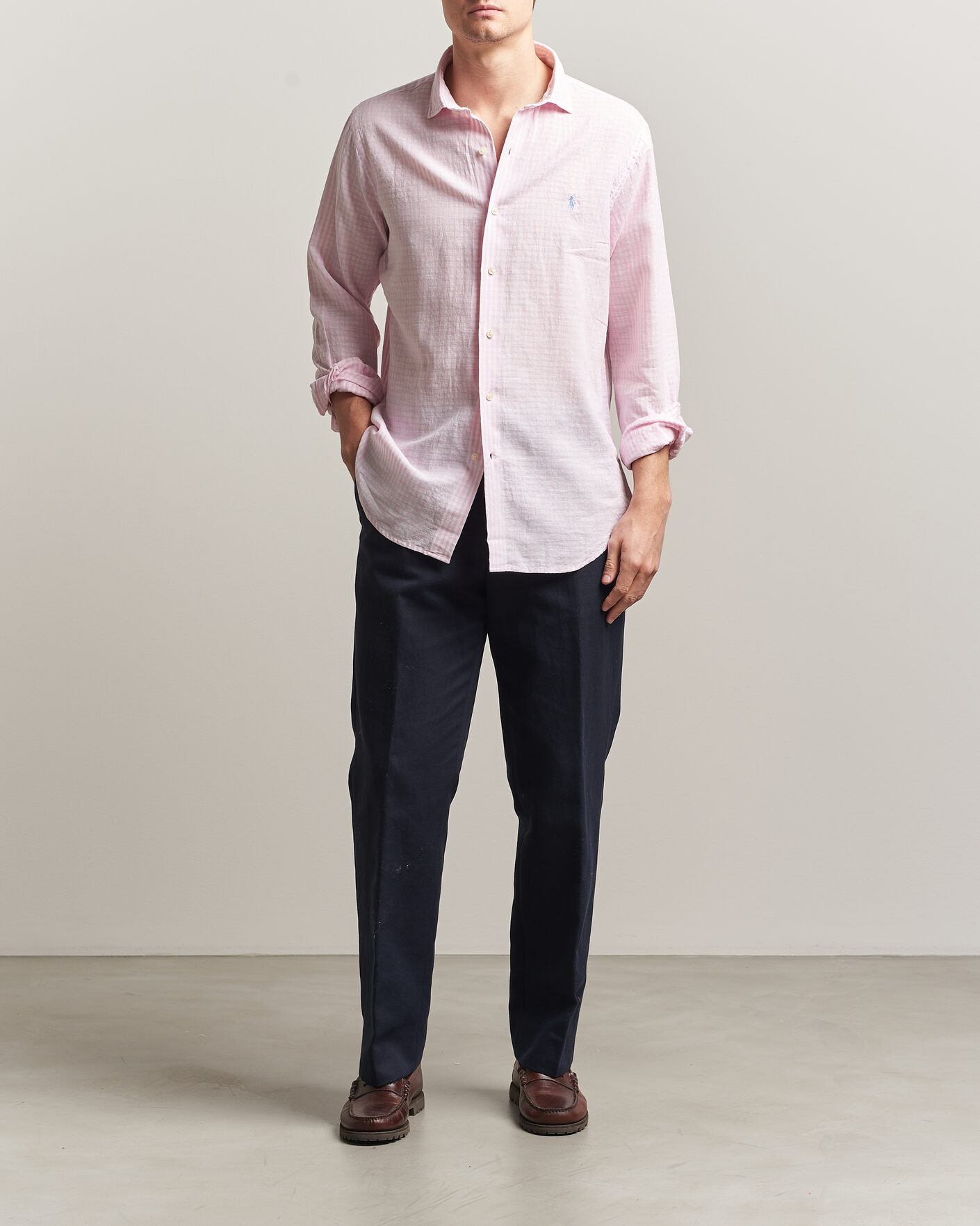 Herre | Skjorter | Polo Ralph Lauren | Cotton/Linen Seersucker Shirt Pink/White