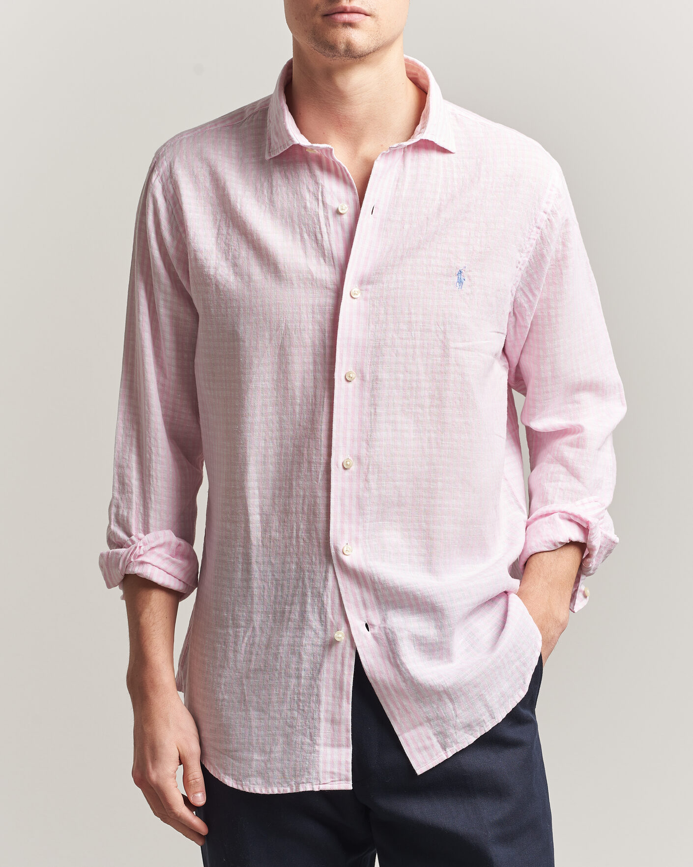Herre | Skjorter | Polo Ralph Lauren | Cotton/Linen Seersucker Shirt Pink/White