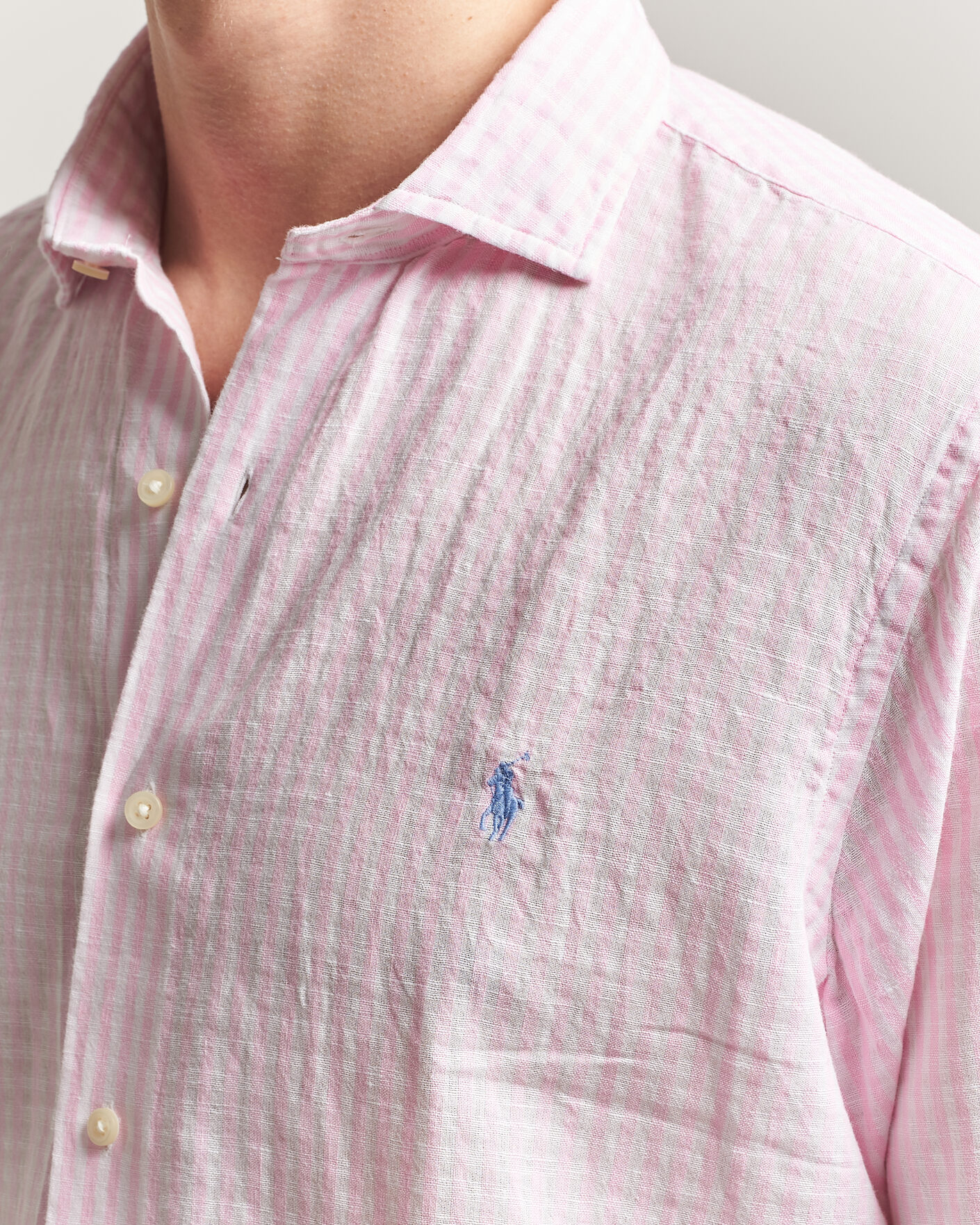 Herre | Skjorter | Polo Ralph Lauren | Cotton/Linen Seersucker Shirt Pink/White