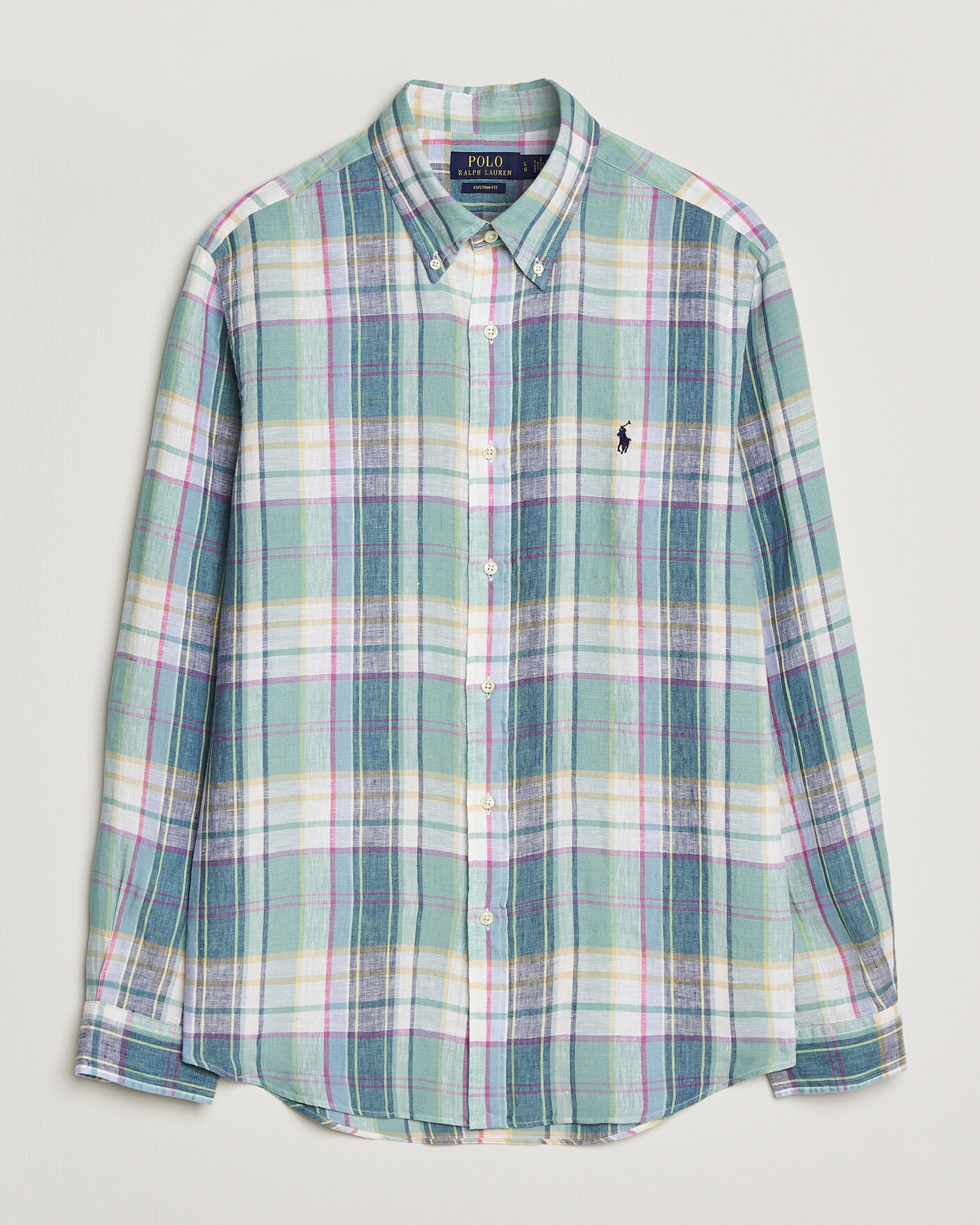 Herre | Skjorter | Polo Ralph Lauren | Custom Fit Check Linen Shirt Green/Blue/White