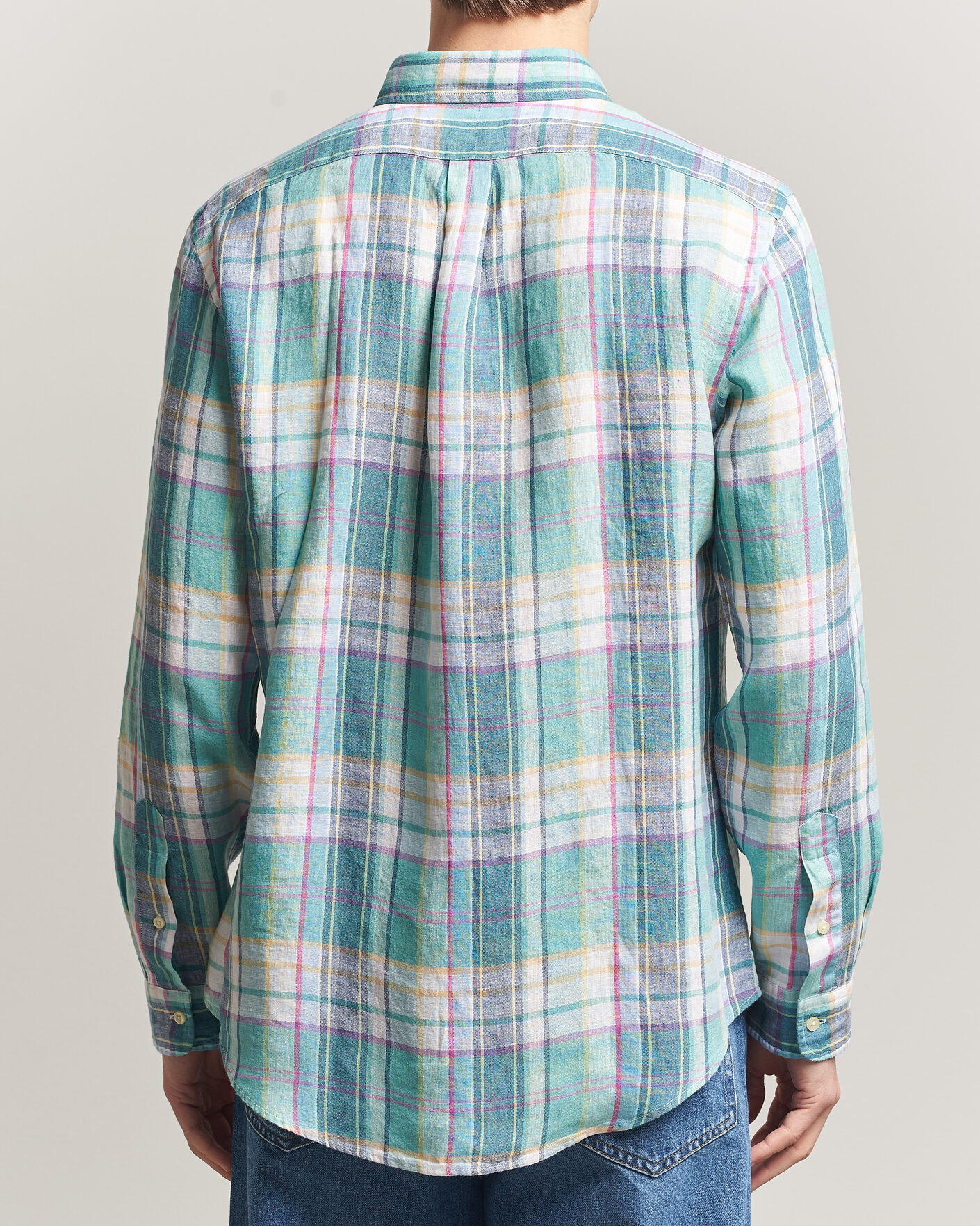 Herre | Skjorter | Polo Ralph Lauren | Custom Fit Check Linen Shirt Green/Blue/White