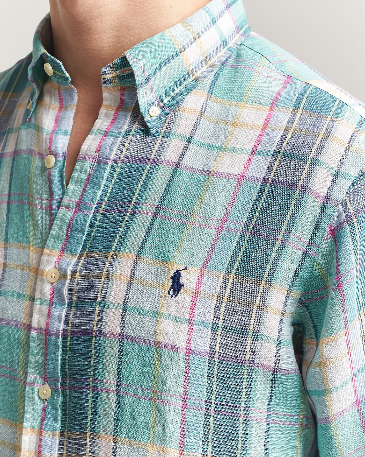 Herre | Skjorter | Polo Ralph Lauren | Custom Fit Check Linen Shirt Green/Blue/White