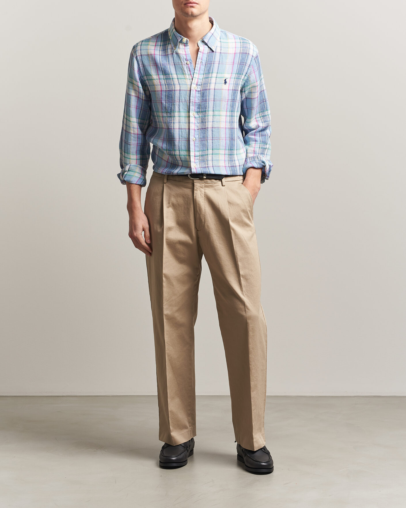 Herre | Skjorter | Polo Ralph Lauren | Custom Fit Check Linen Shirt Blue/White