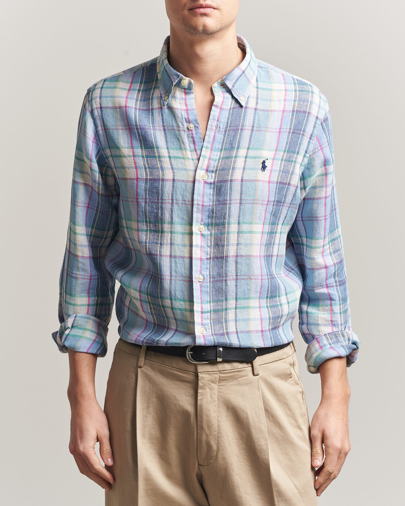 Herre | Skjorter | Polo Ralph Lauren | Custom Fit Check Linen Shirt Blue/White