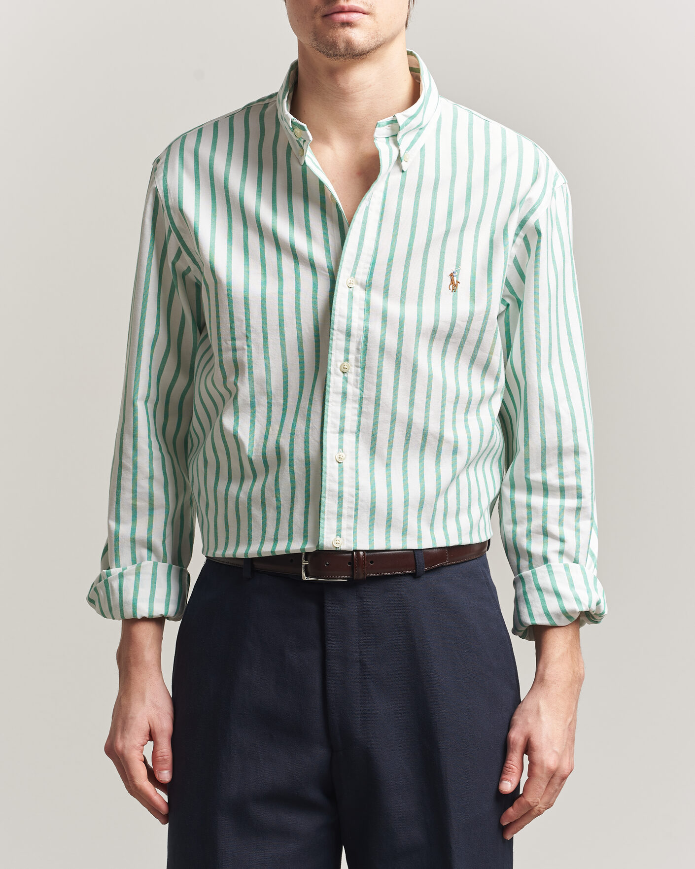 Herre | Skjorter | Polo Ralph Lauren | Custom Fit Striped Oxford Shirt Green