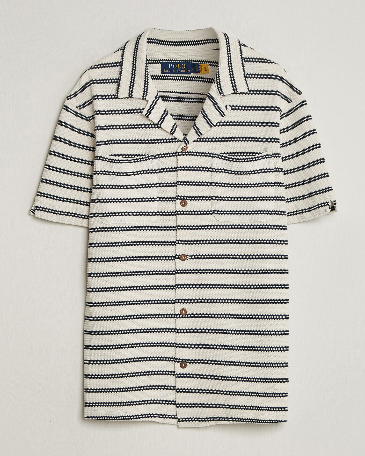 Herre | Skjorter | Polo Ralph Lauren | Knitted Camp Shirt Pale Cream/Newport Navy