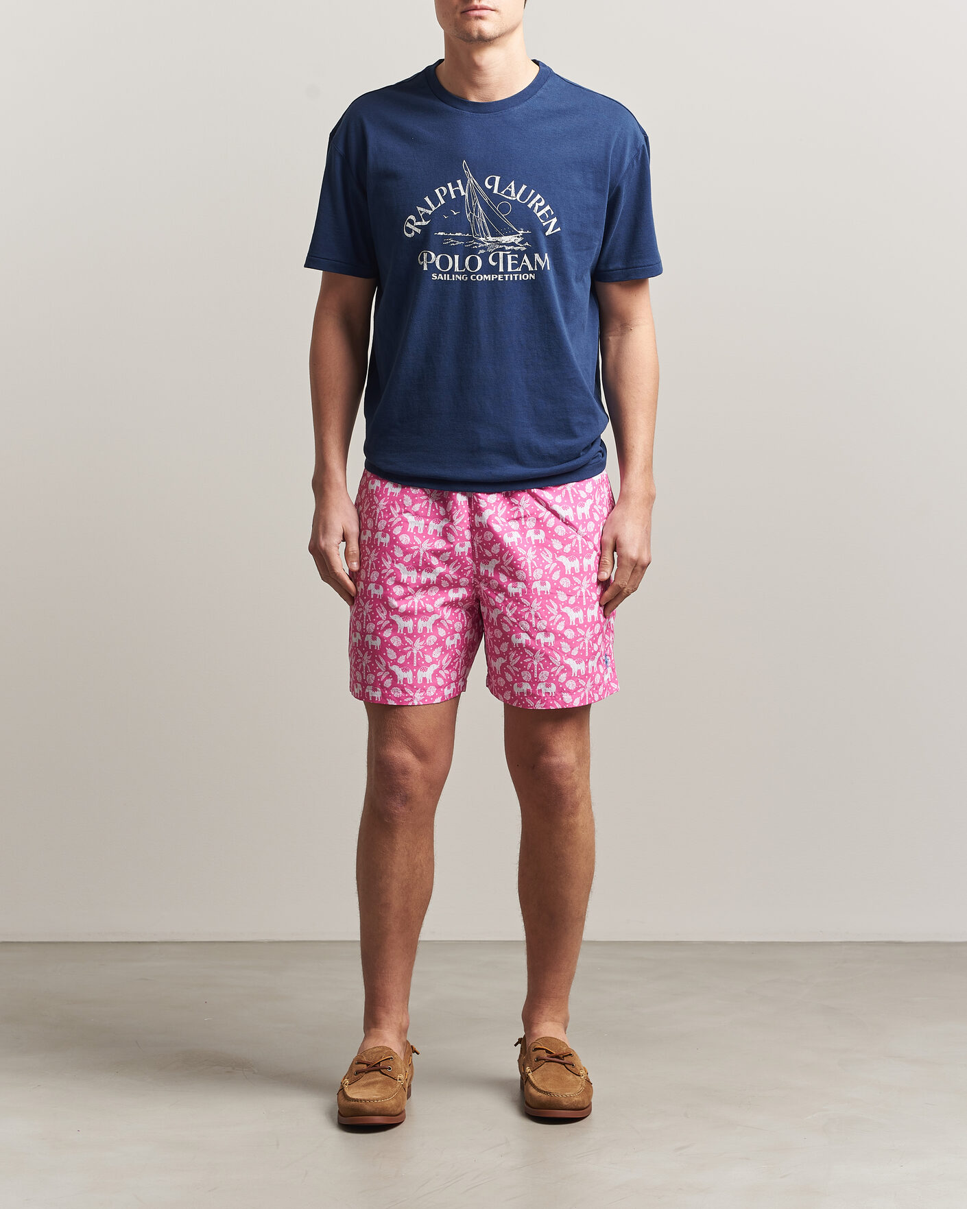 Herre | Badebukser | Polo Ralph Lauren | Traveler Print Mid Trunk Pink
