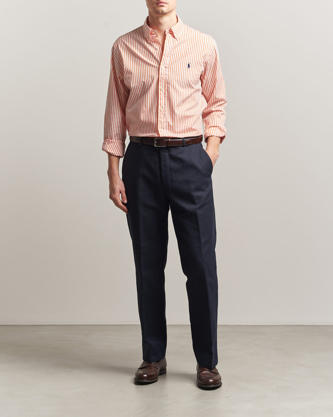 Herre | Skjorter | Polo Ralph Lauren | Custom Fit Poplin Striped Shirt Kona Orange