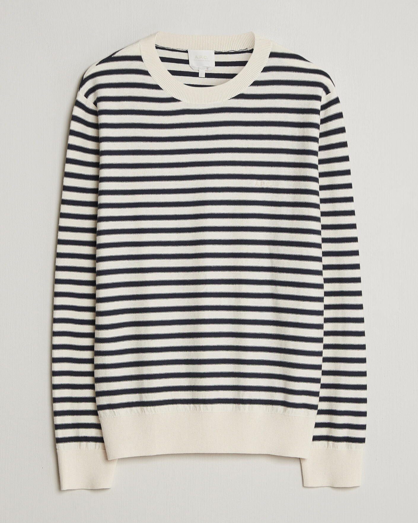 Herre | Trøjer | A.P.C. | Paul Striped Knitted Sweater Ecru/Dark Navy
