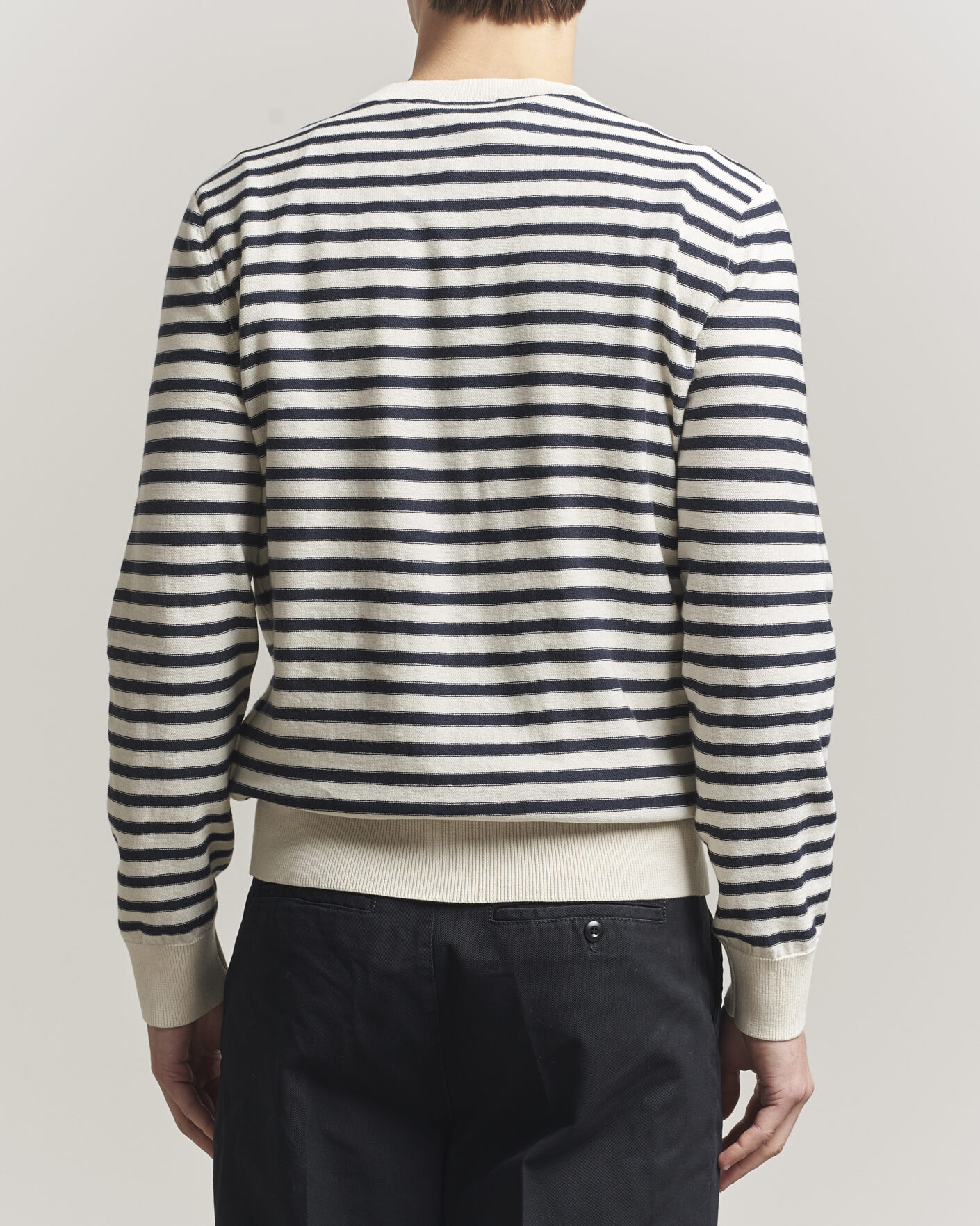 Herre | Trøjer | A.P.C. | Paul Striped Knitted Sweater Ecru/Dark Navy