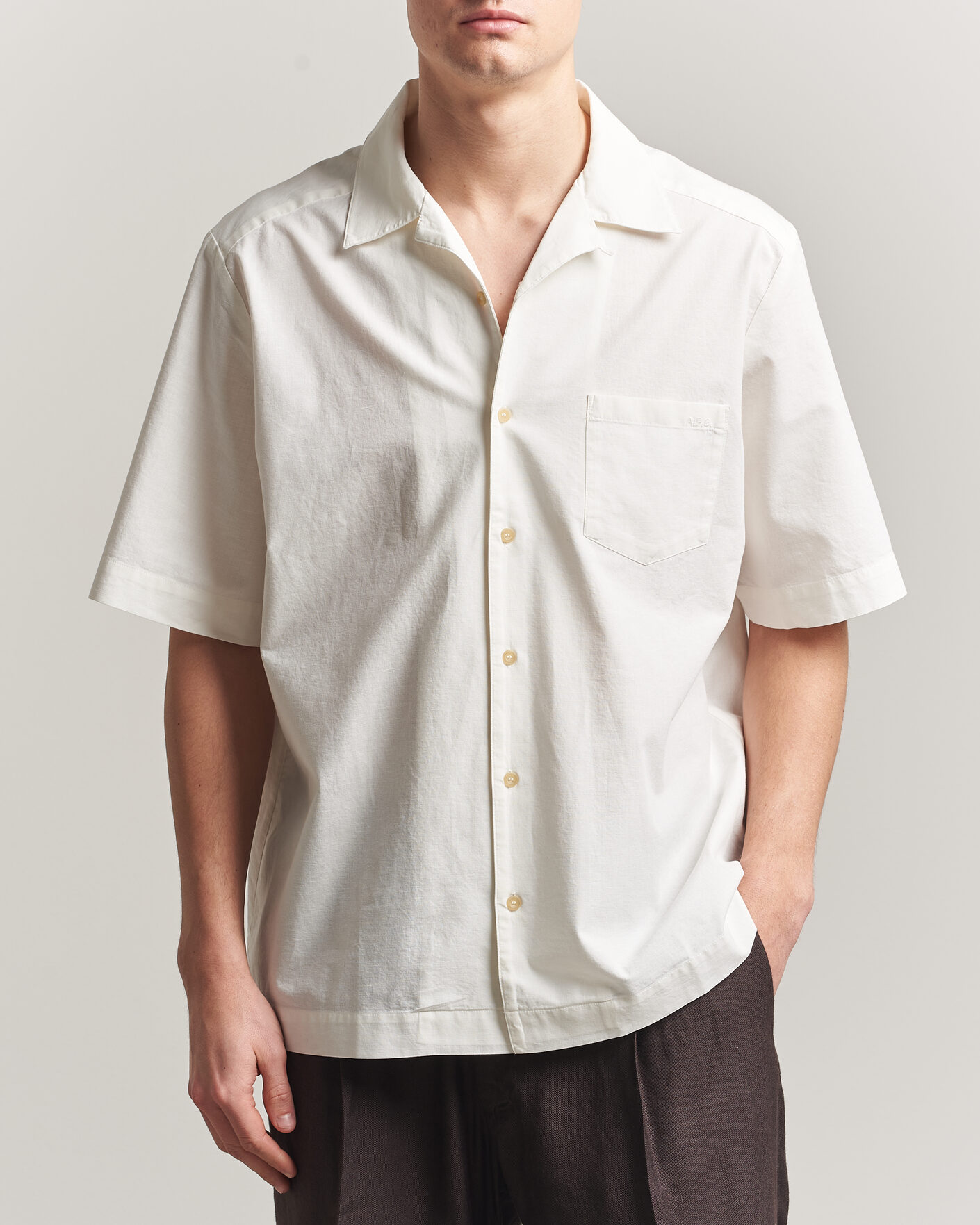 Herre | Skjorter | A.P.C. | Jude Cotton/Linen Short Sleeve Shirt White