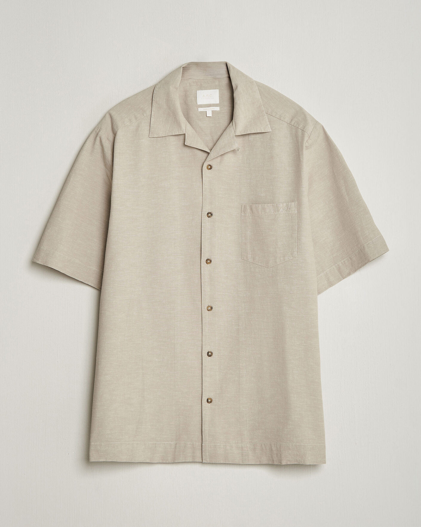 Herre | Skjorter | A.P.C. | Jude Cotton/Linen Short Sleeve Shirt Sage Green