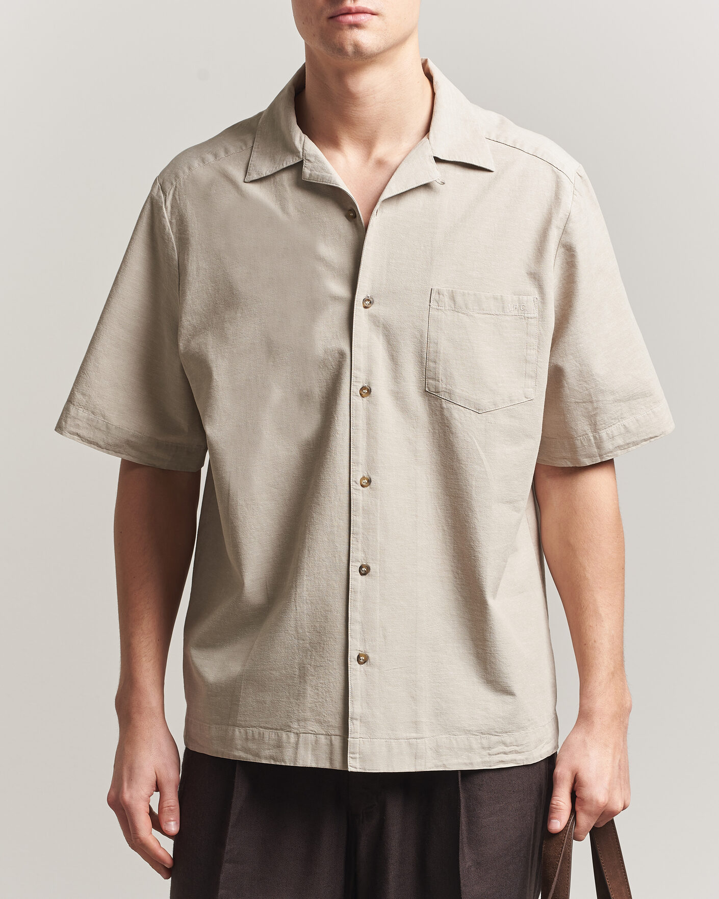 Herre | Skjorter | A.P.C. | Jude Cotton/Linen Short Sleeve Shirt Sage Green