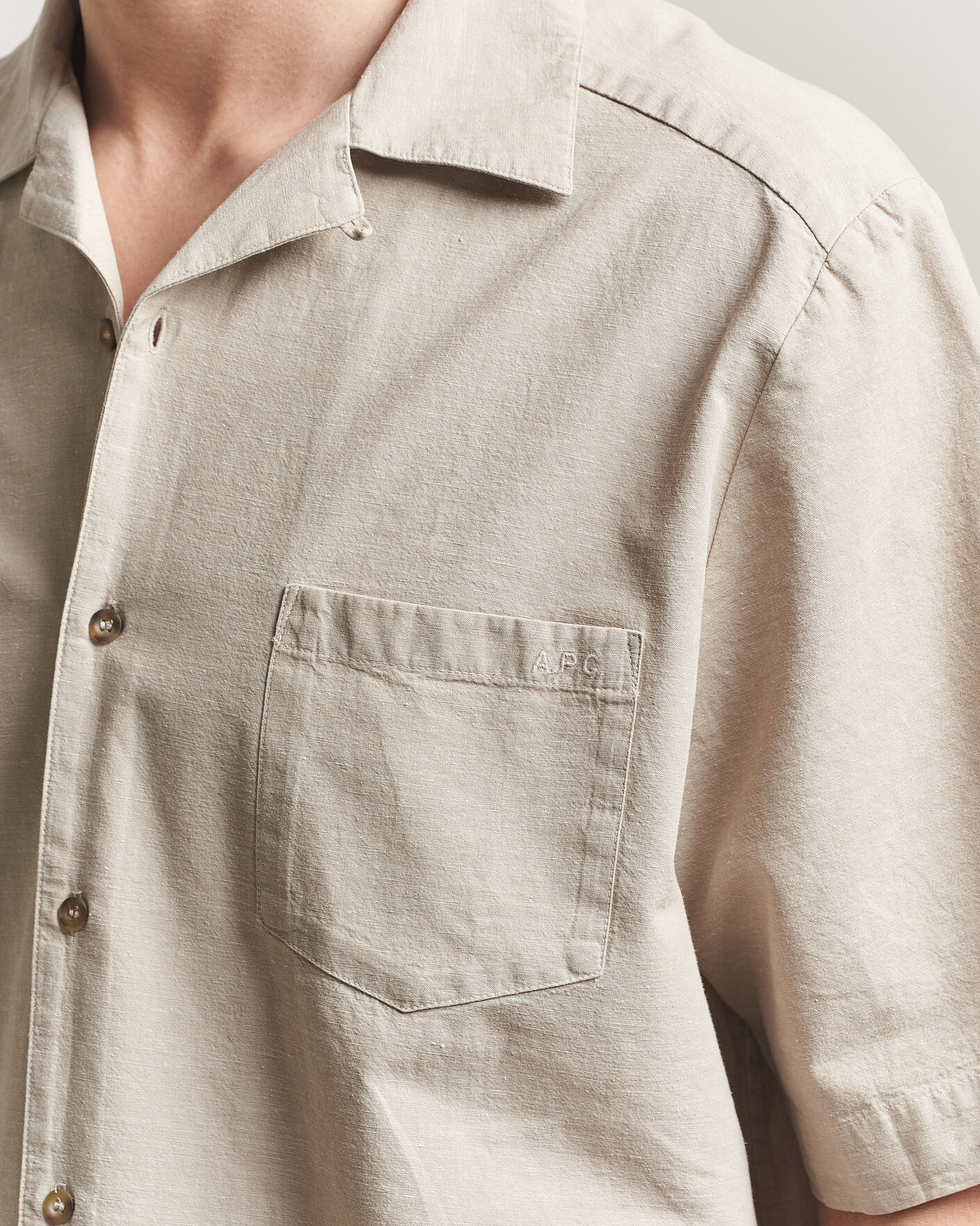 Herre | Skjorter | A.P.C. | Jude Cotton/Linen Short Sleeve Shirt Sage Green