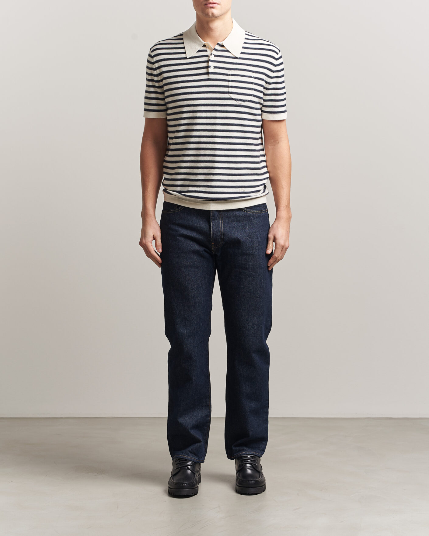 Herre | Polotrøjer | A.P.C. | Eliot Cotton/Cashmere Knitted Polo Ecru/Navy