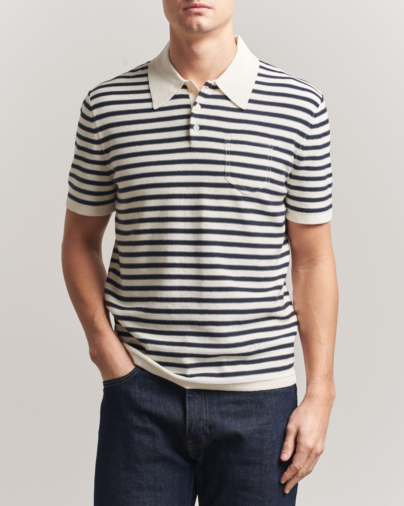 Herre | Polotrøjer | A.P.C. | Eliot Cotton/Cashmere Knitted Polo Ecru/Navy