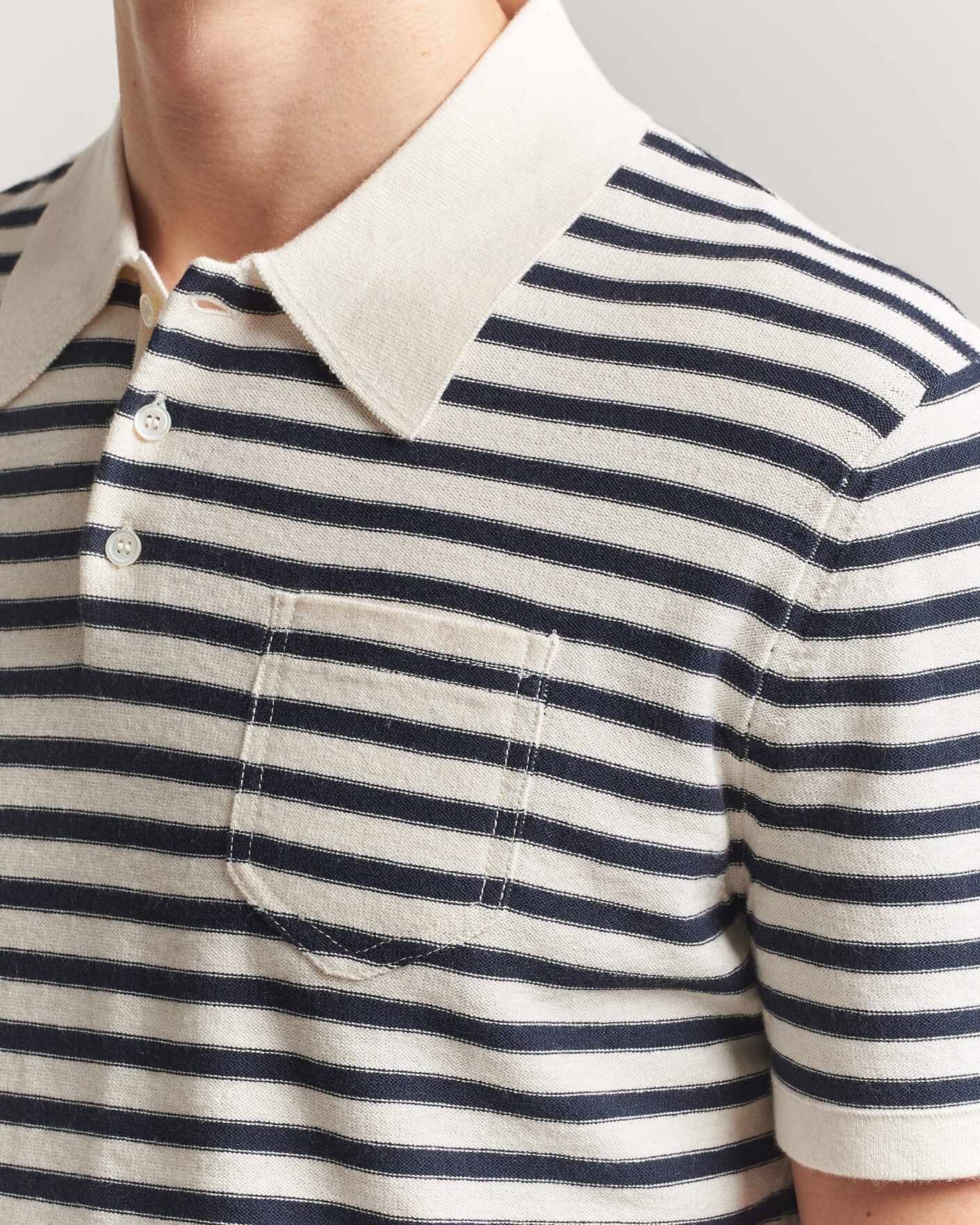 Herre | Polotrøjer | A.P.C. | Eliot Cotton/Cashmere Knitted Polo Ecru/Navy