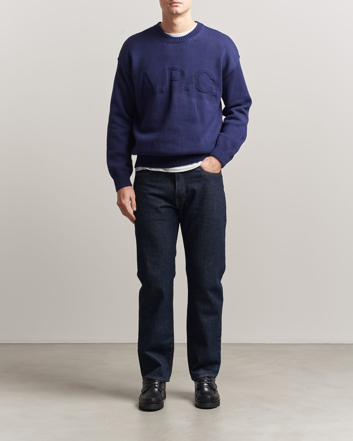 Herre | Trøjer | A.P.C. | Leo Cotton Knitted Sweater Dark Blue