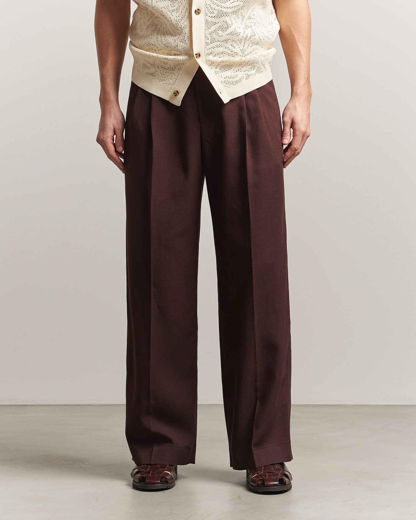 Herre | Bukser | Drôle de Monsieur | Viscose Pleated Trousers Brown