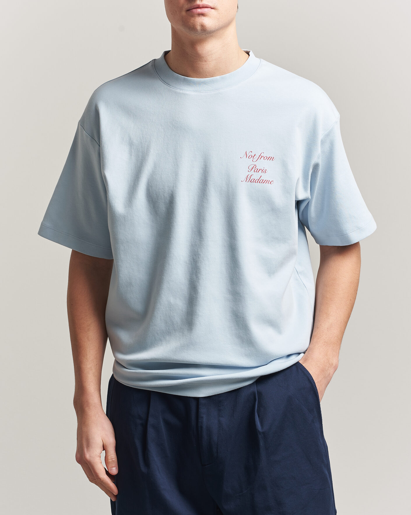 Herre | T-Shirts | Drôle de Monsieur | Slogan Cursive T-Shirt Light Blue