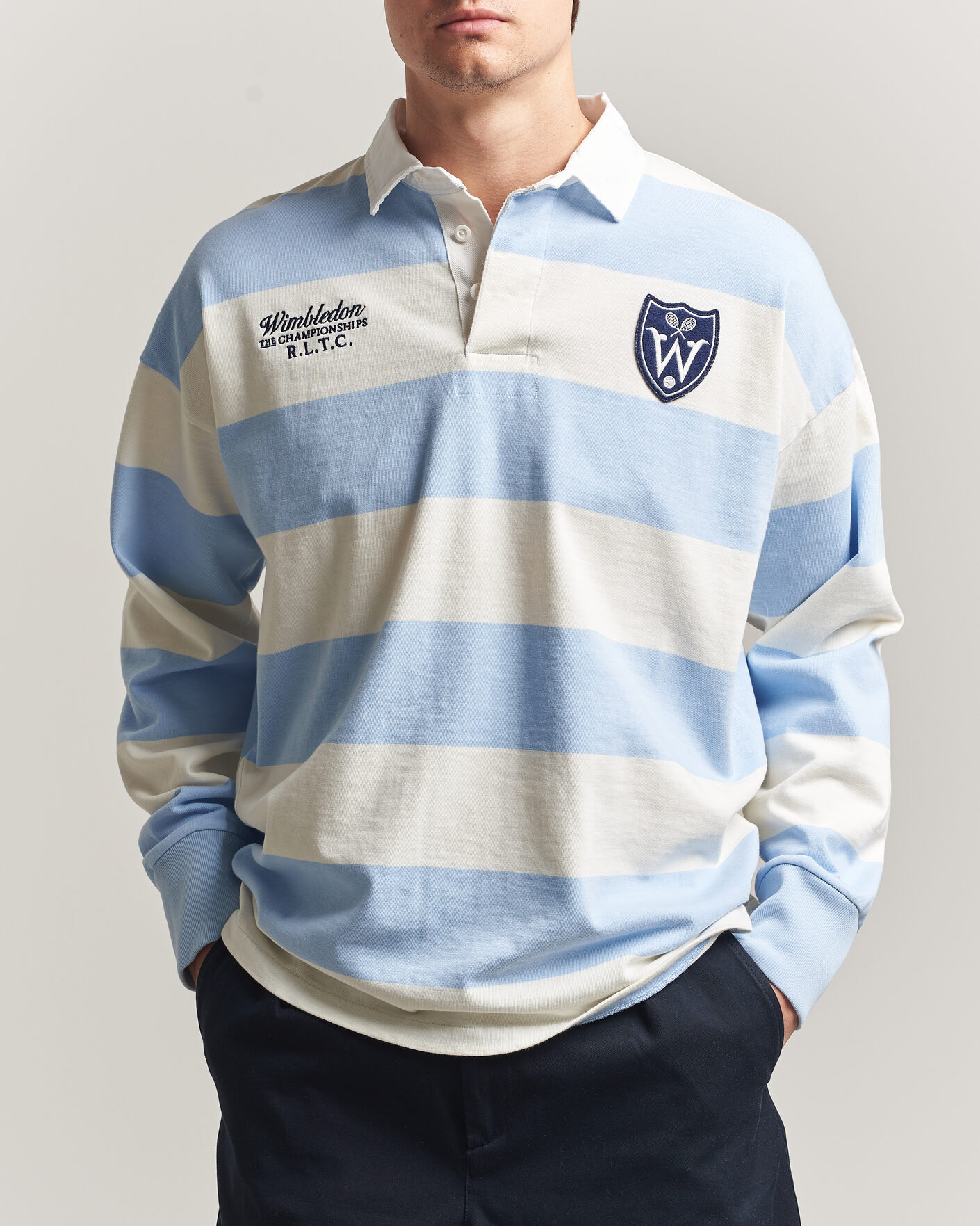 Herre | Trøjer | Polo Ralph Lauren | Striped Rugby Pullover Office Blue/Deckwash White