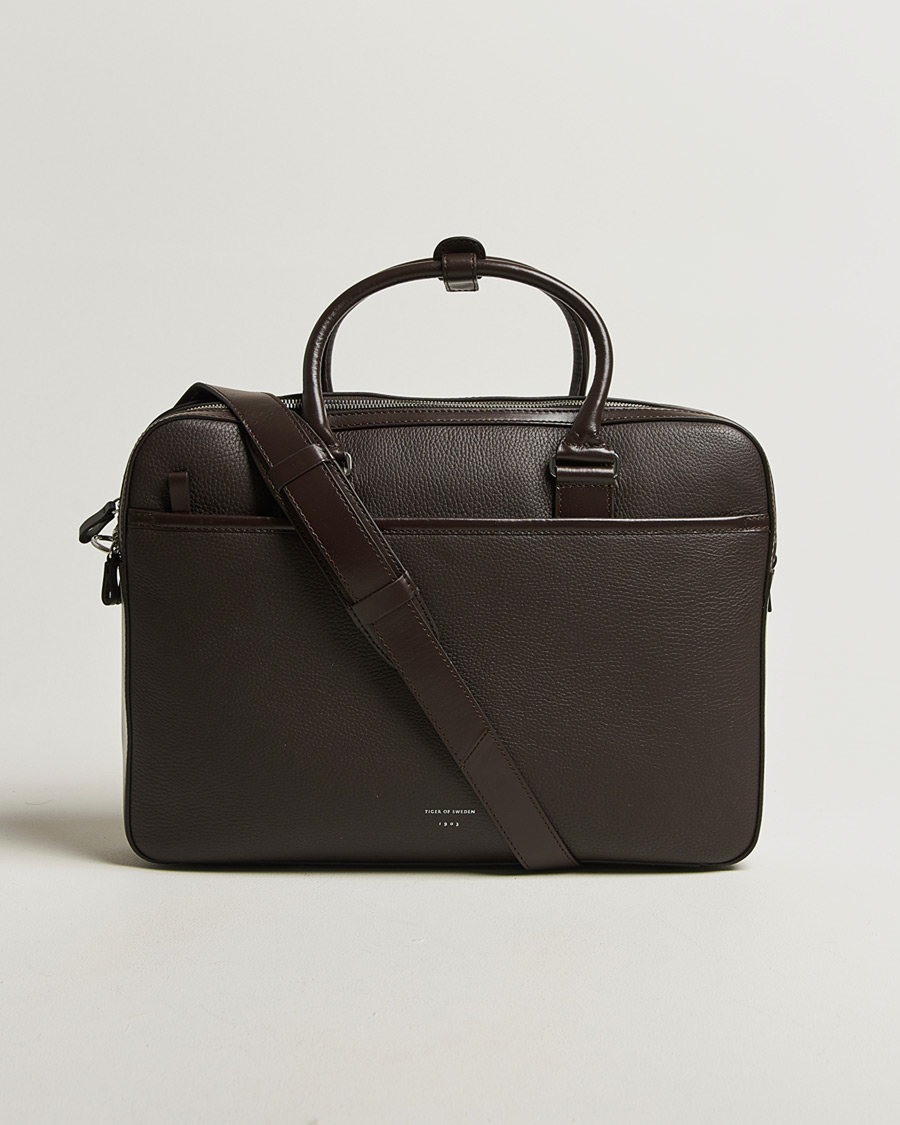 Herre | Tasker | Tiger of Sweden | Burin Grained Leather Briefcase Dark Brown