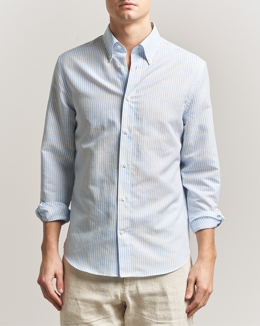 Herre | Skjorter | Tiger of Sweden | Bjorn Cotton/Linen Striped Shirt Heaven
