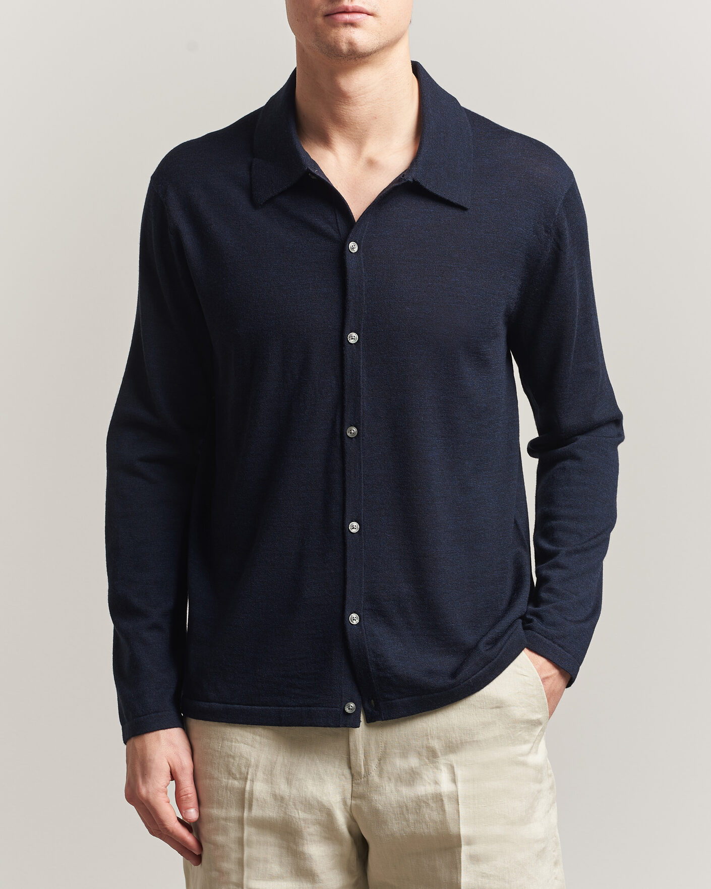 Herre | Trøjer | Tiger of Sweden | Verklin Merino Knitted Cardigan Light Ink