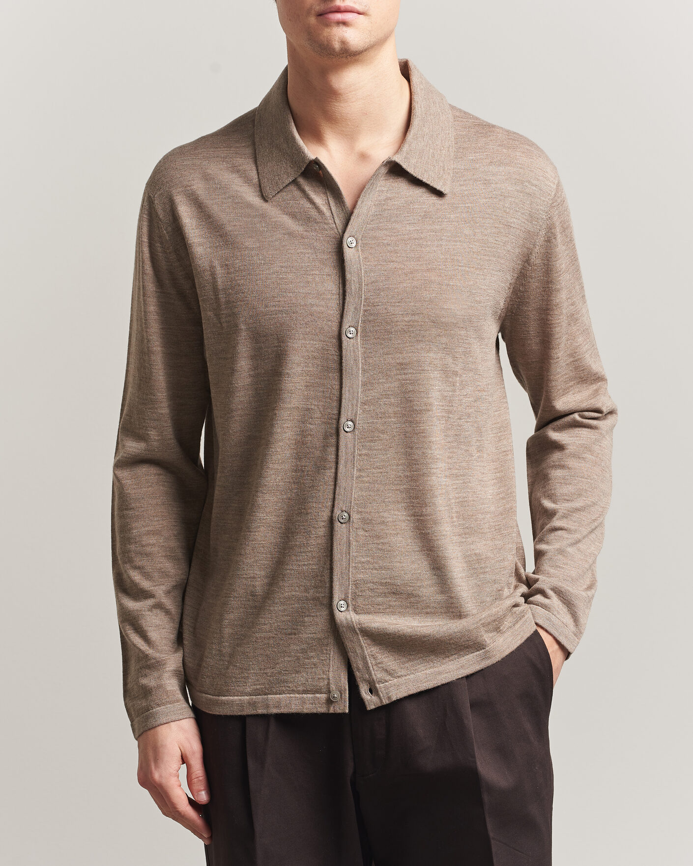 Herre | Trøjer | Tiger of Sweden | Verklin Merino Knitted Cardigan Beige Melange