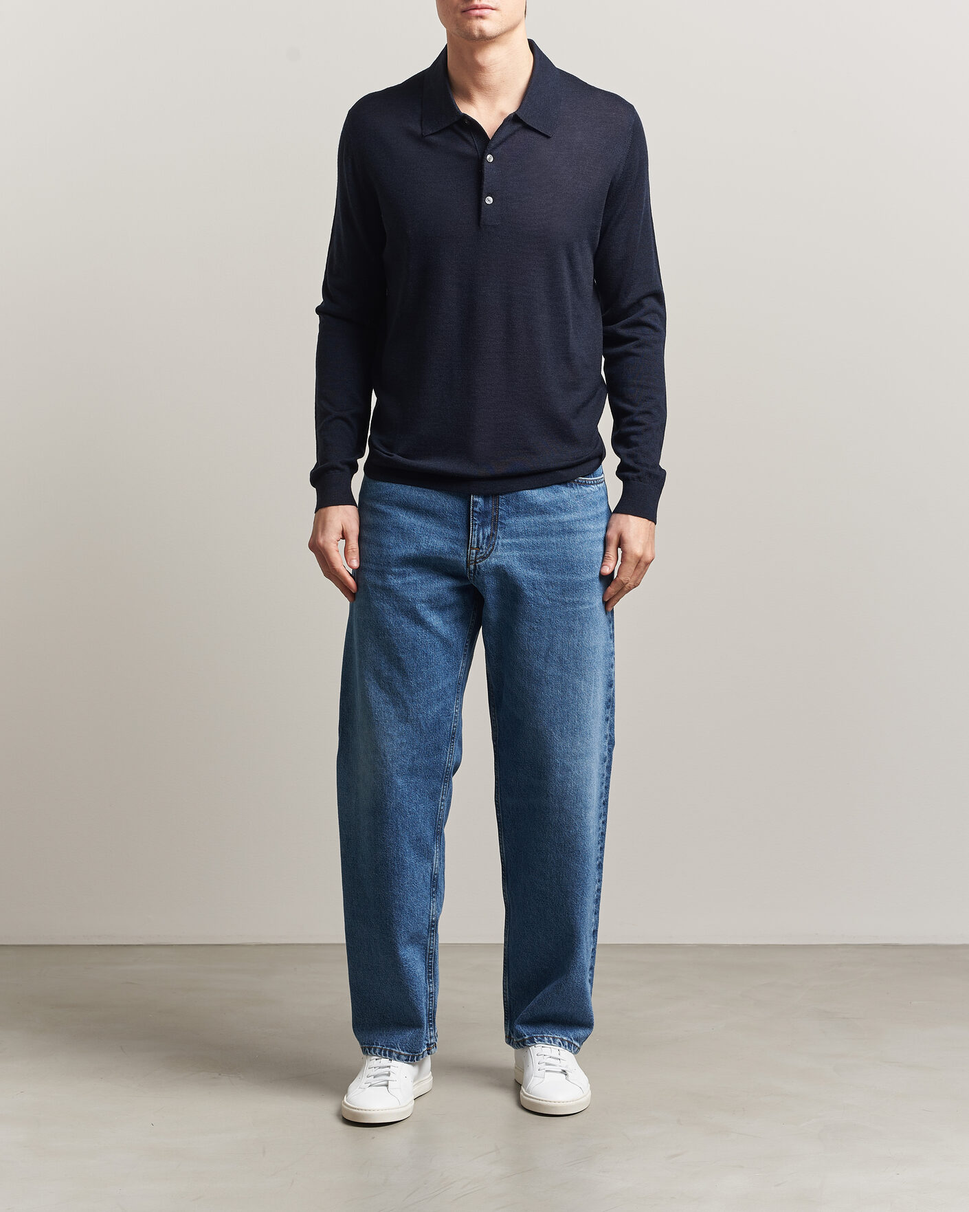 Herre | Trøjer | Tiger of Sweden | Eross Merino Knitted Polo Light Ink