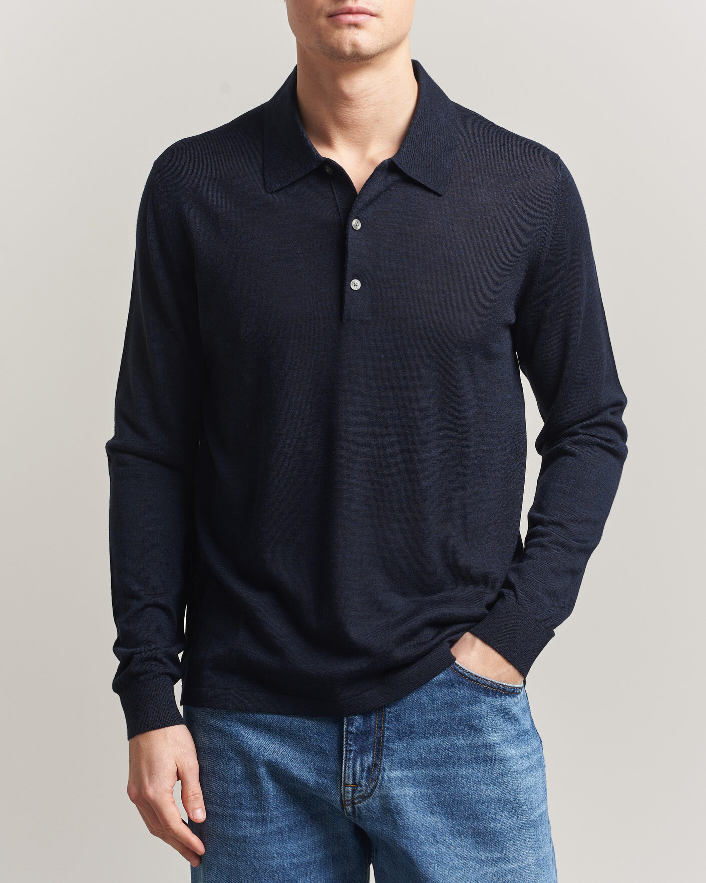 Herre | Trøjer | Tiger of Sweden | Eross Merino Knitted Polo Light Ink
