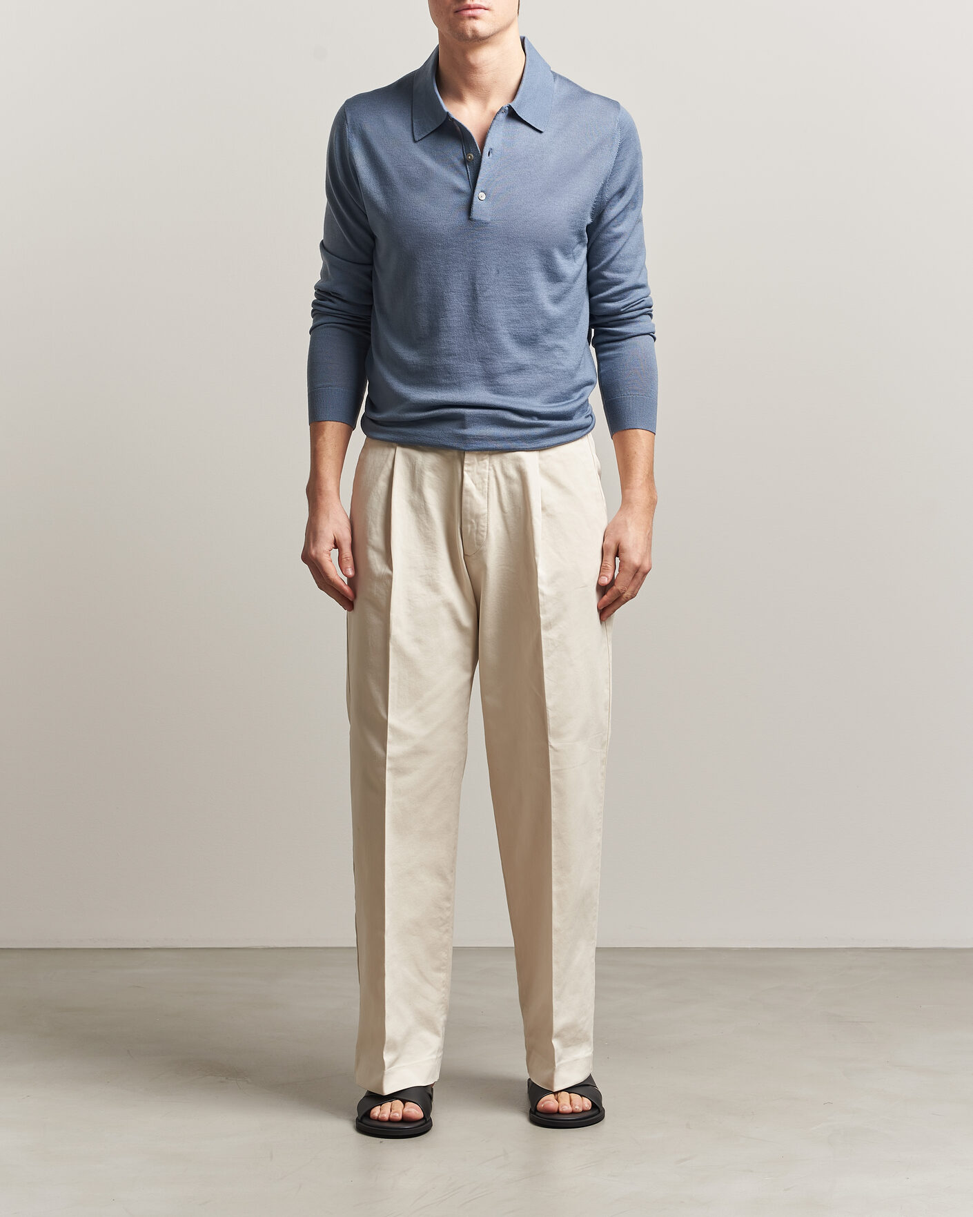 Herre | Trøjer | Tiger of Sweden | Eross Merino Knitted Polo Dull Blue