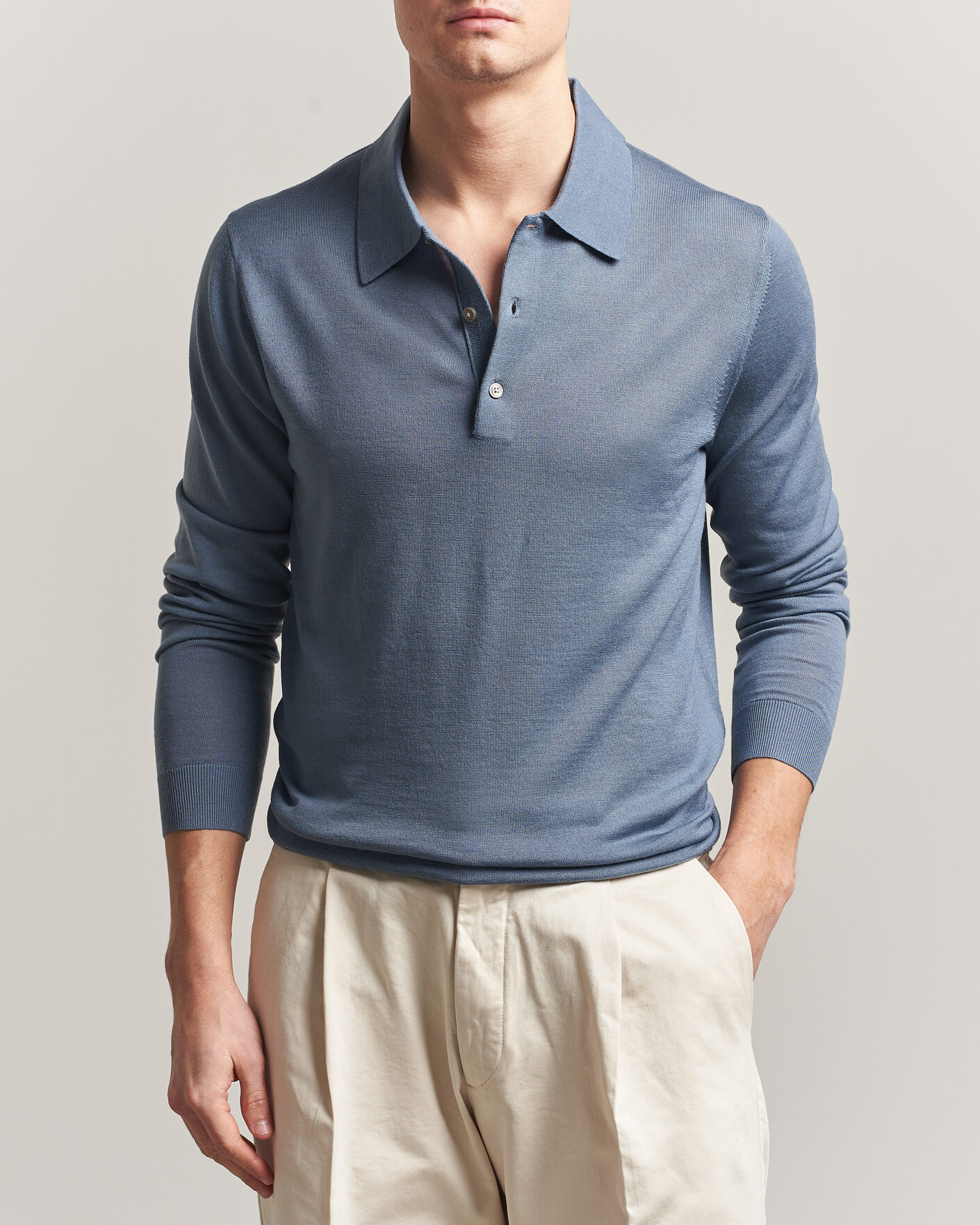 Herre | Trøjer | Tiger of Sweden | Eross Merino Knitted Polo Dull Blue