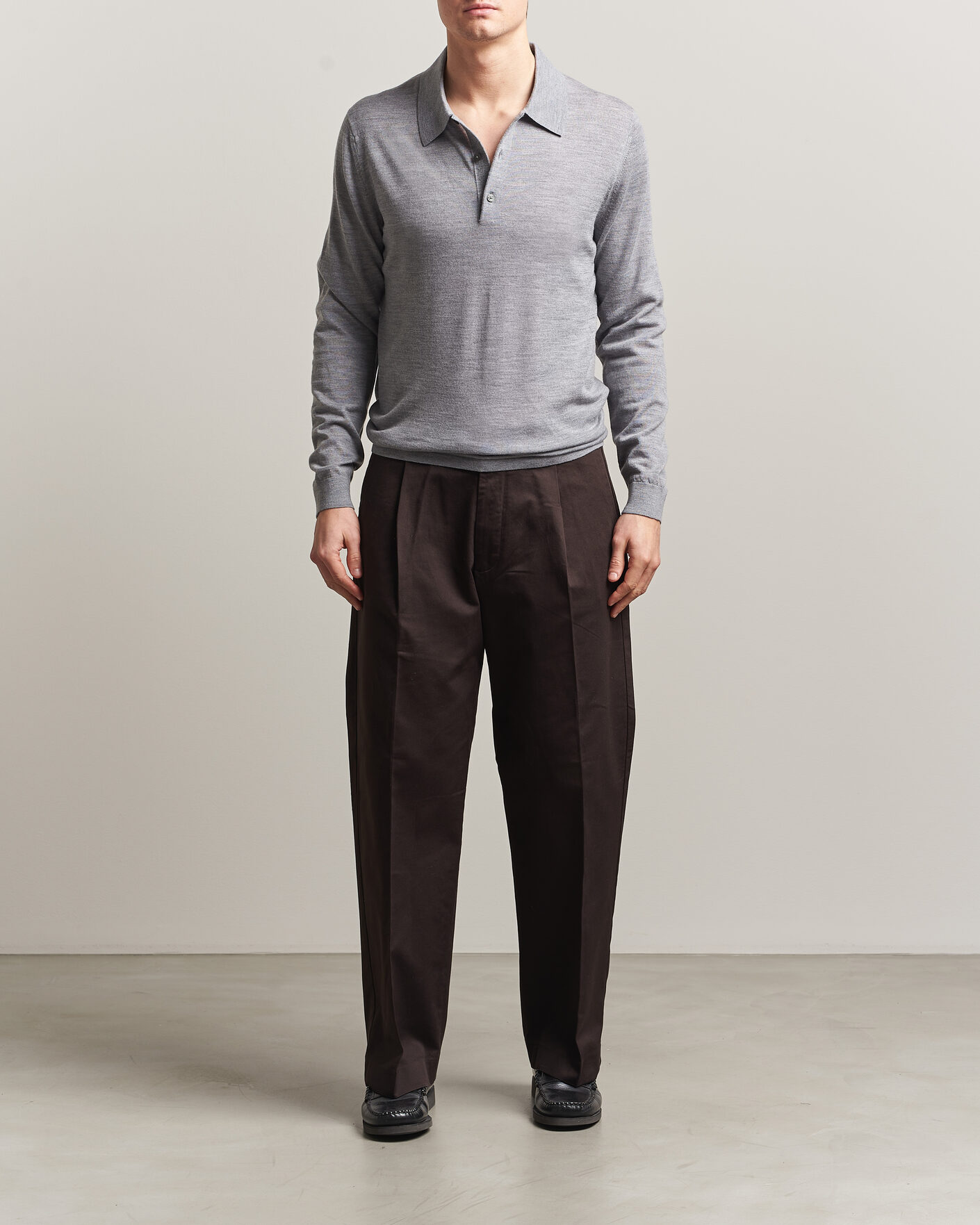 Herre | Trøjer | Tiger of Sweden | Eross Merino Knitted Polo Grey Melange