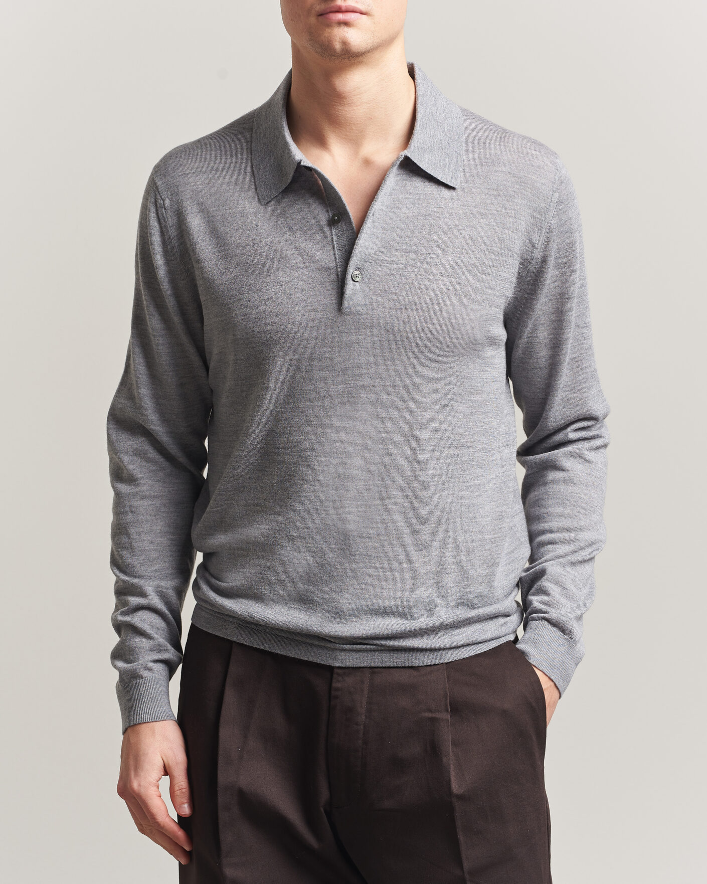Herre | Trøjer | Tiger of Sweden | Eross Merino Knitted Polo Grey Melange