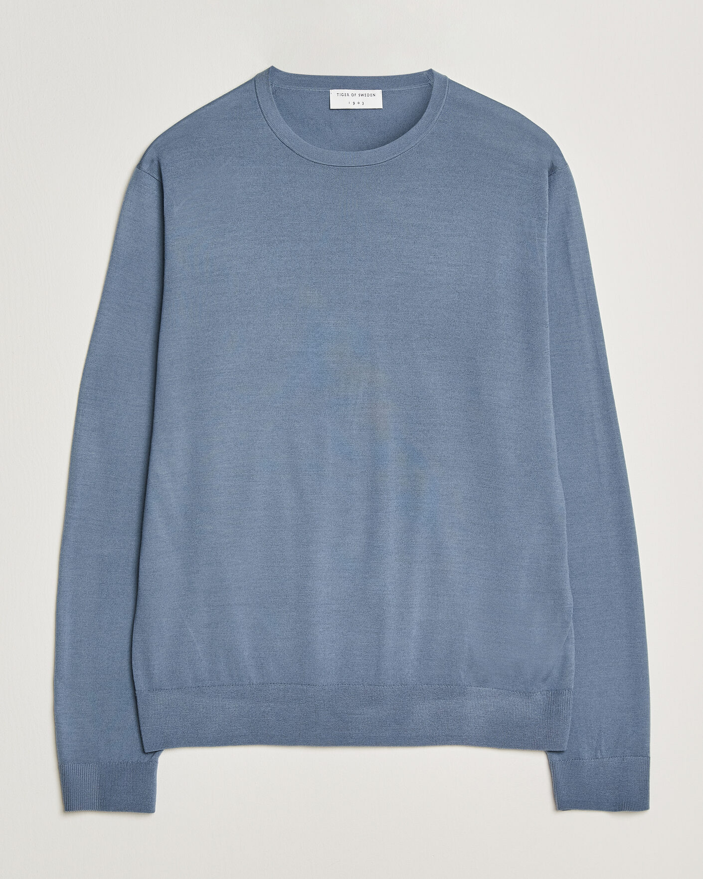 Herre | Trøjer | Tiger of Sweden | Connor Merino Knitted Crew Neck Dull Blue