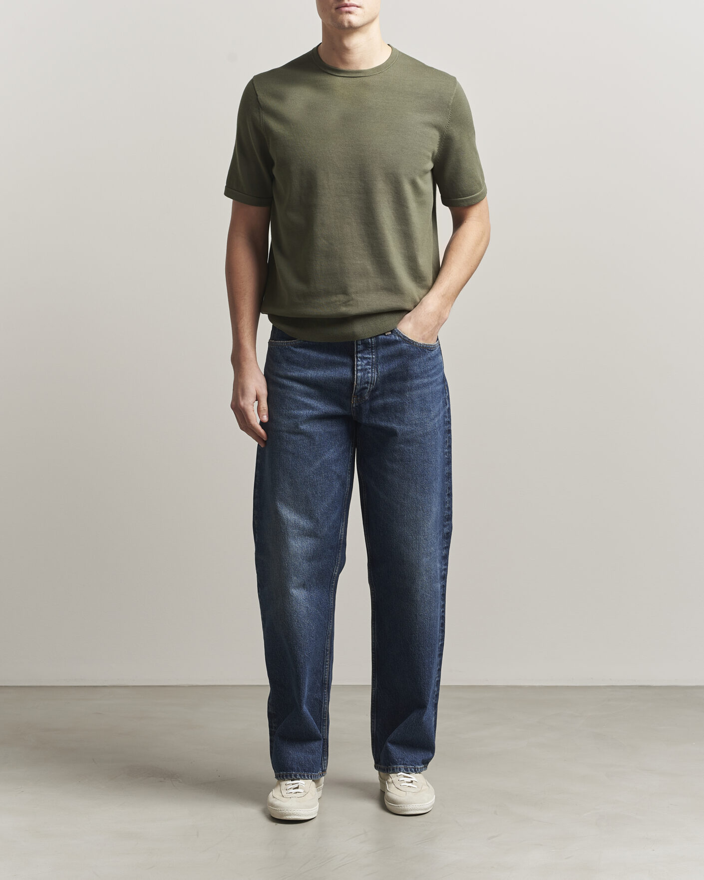 Herre | T-Shirts | Tiger of Sweden | Connor Cotton Knitted T-Shirt Kalamata Green