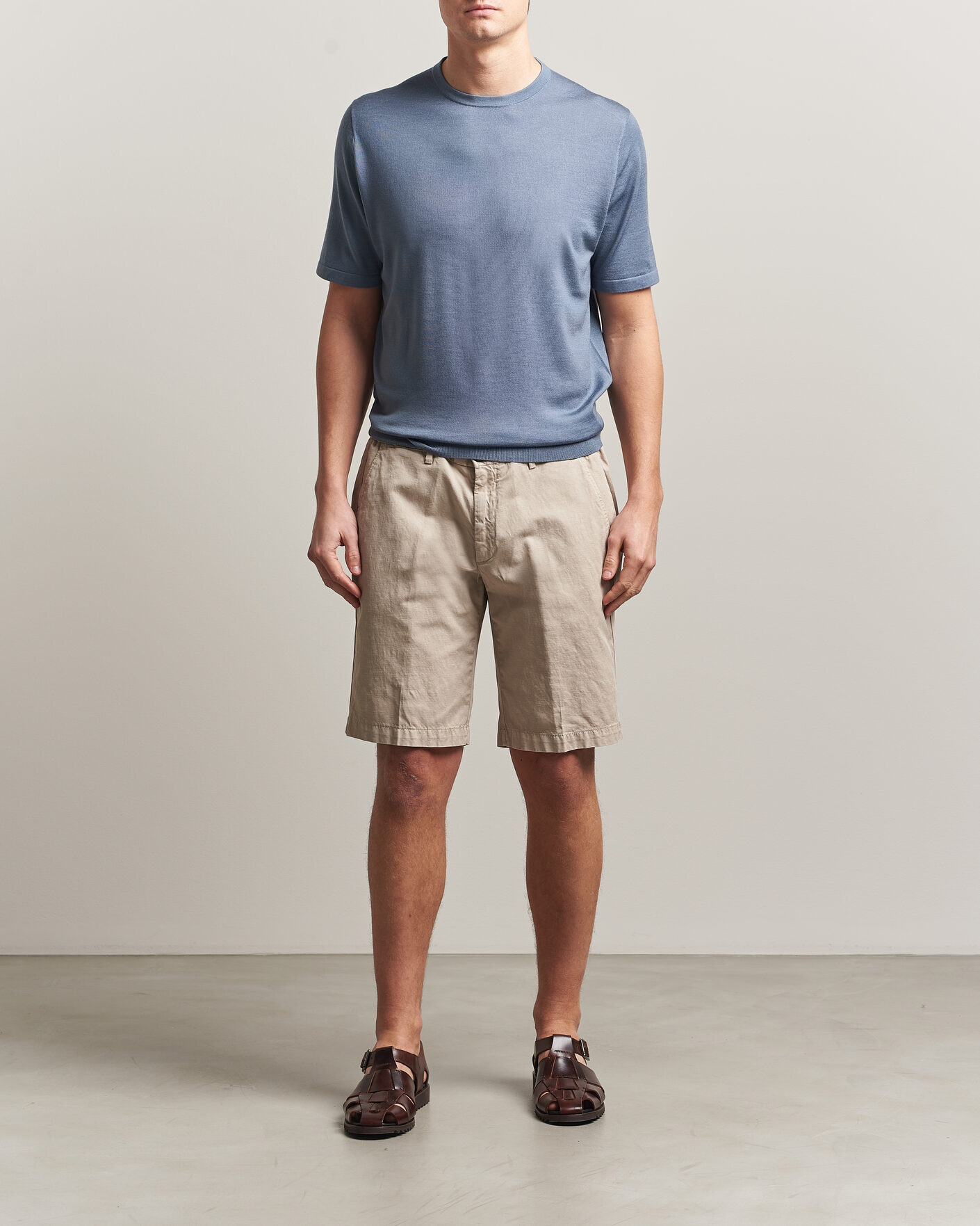 Herre | T-Shirts | Tiger of Sweden | Connor Merino Knitted T-Shirt Dull Blue