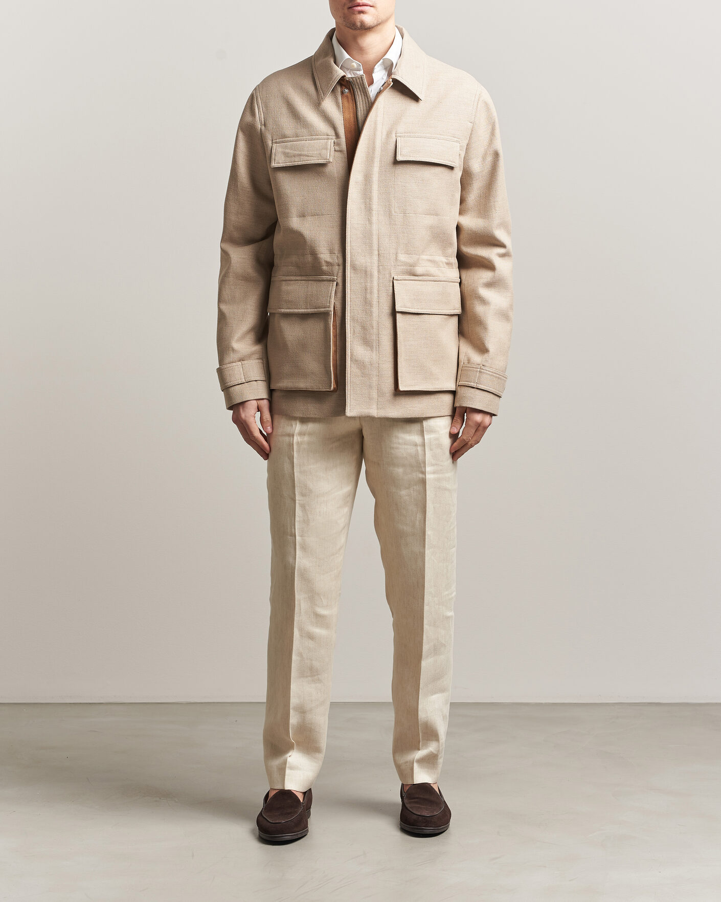 Herre | Jakker | Tiger of Sweden | Sandser Cotton/Linen Field Jacket Soft Latte