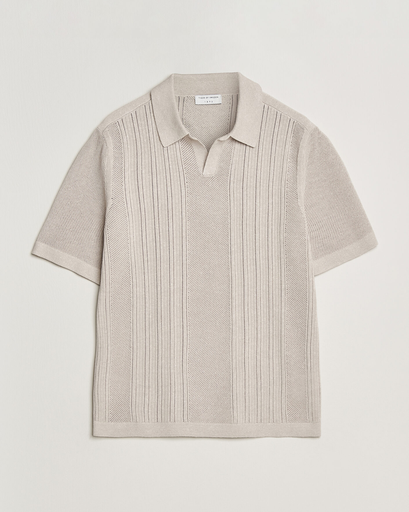Herre | Polotrøjer | Tiger of Sweden | Eoin Wool/Linen Knitted Polo Ivory