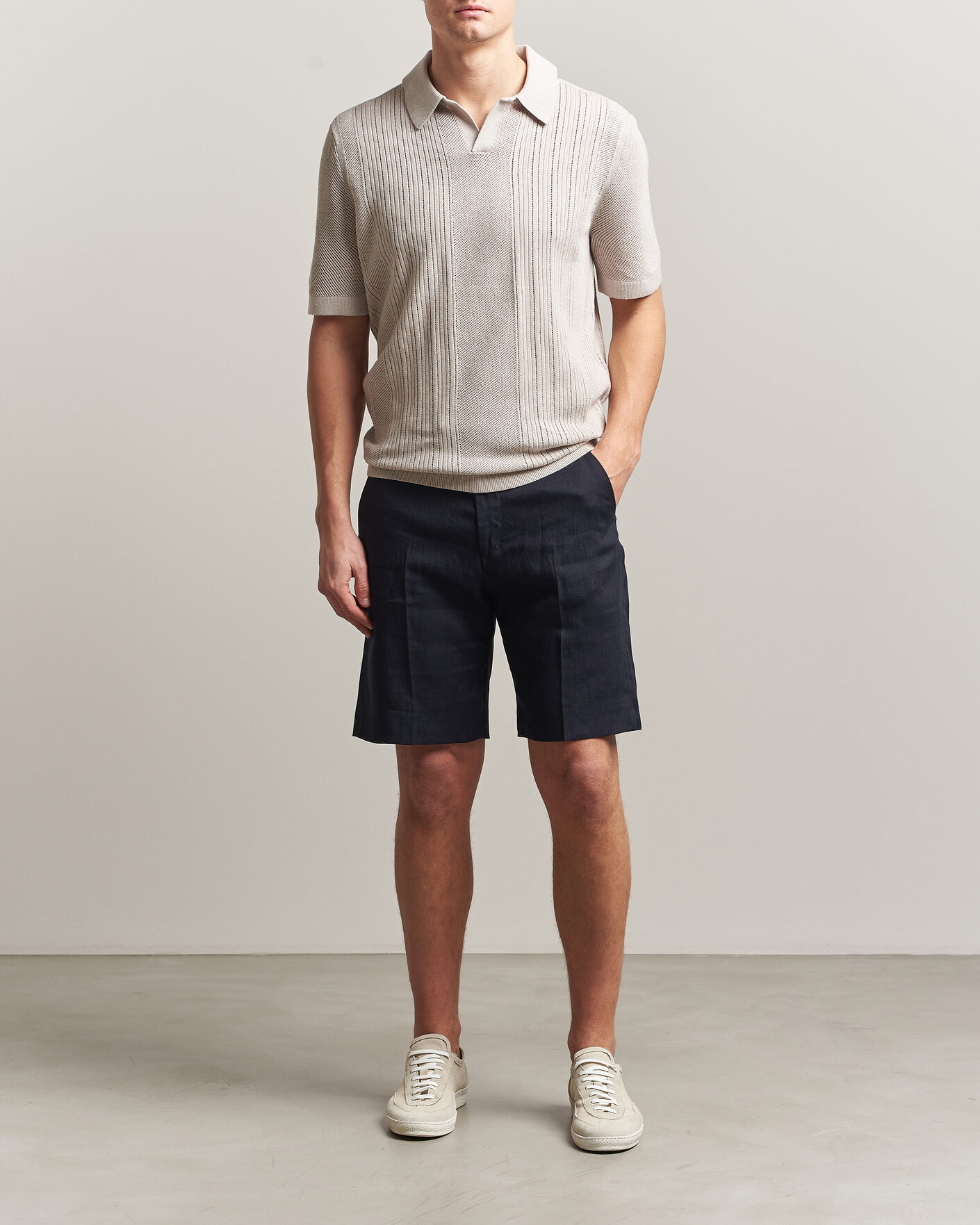 Herre | Polotrøjer | Tiger of Sweden | Eoin Wool/Linen Knitted Polo Ivory