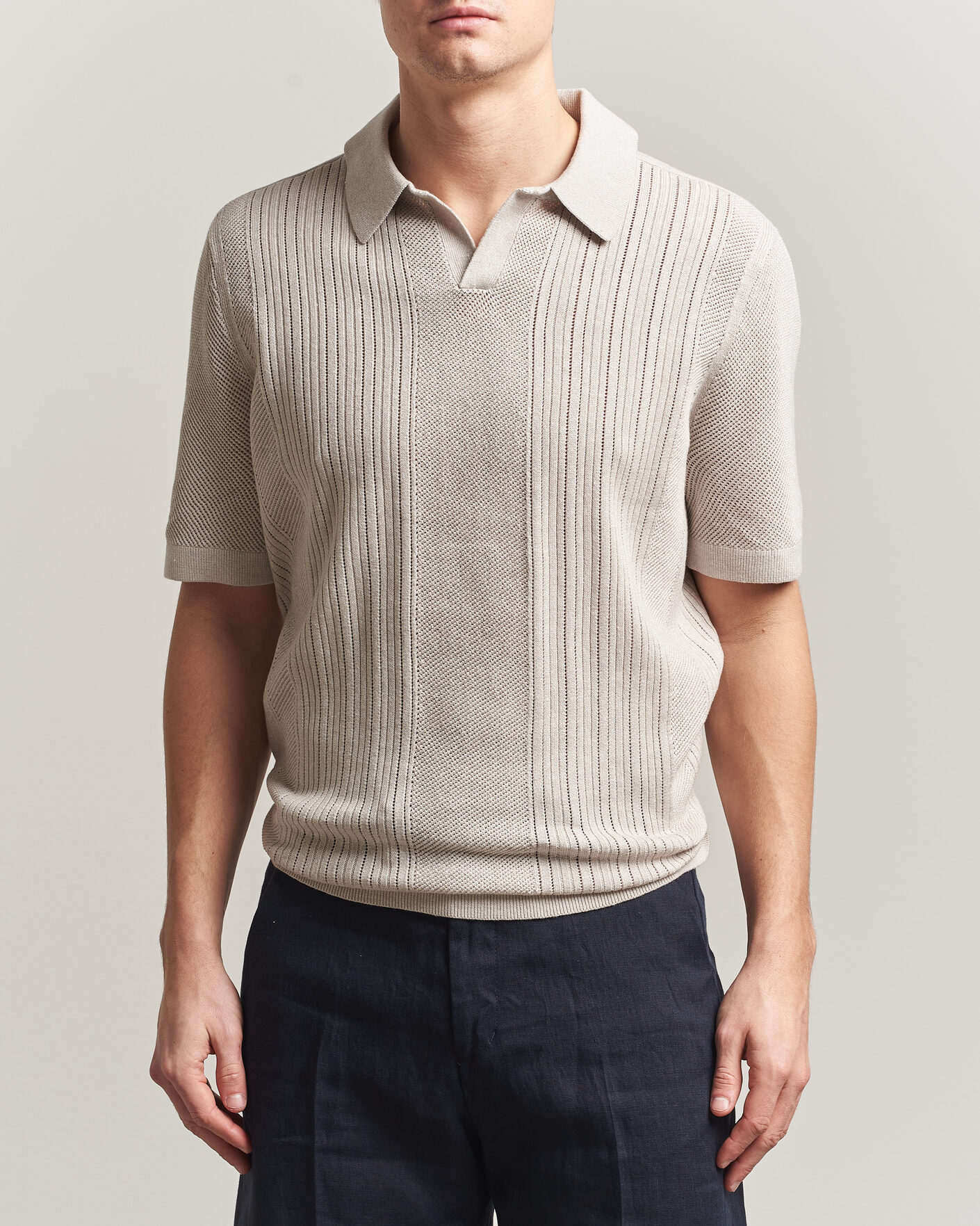 Herre | Polotrøjer | Tiger of Sweden | Eoin Wool/Linen Knitted Polo Ivory