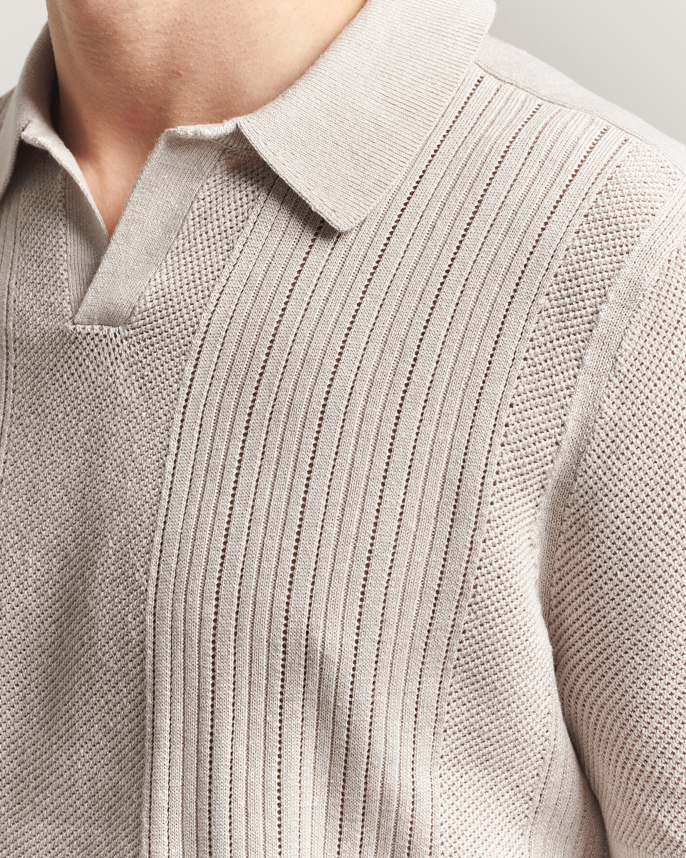 Herre | Polotrøjer | Tiger of Sweden | Eoin Wool/Linen Knitted Polo Ivory
