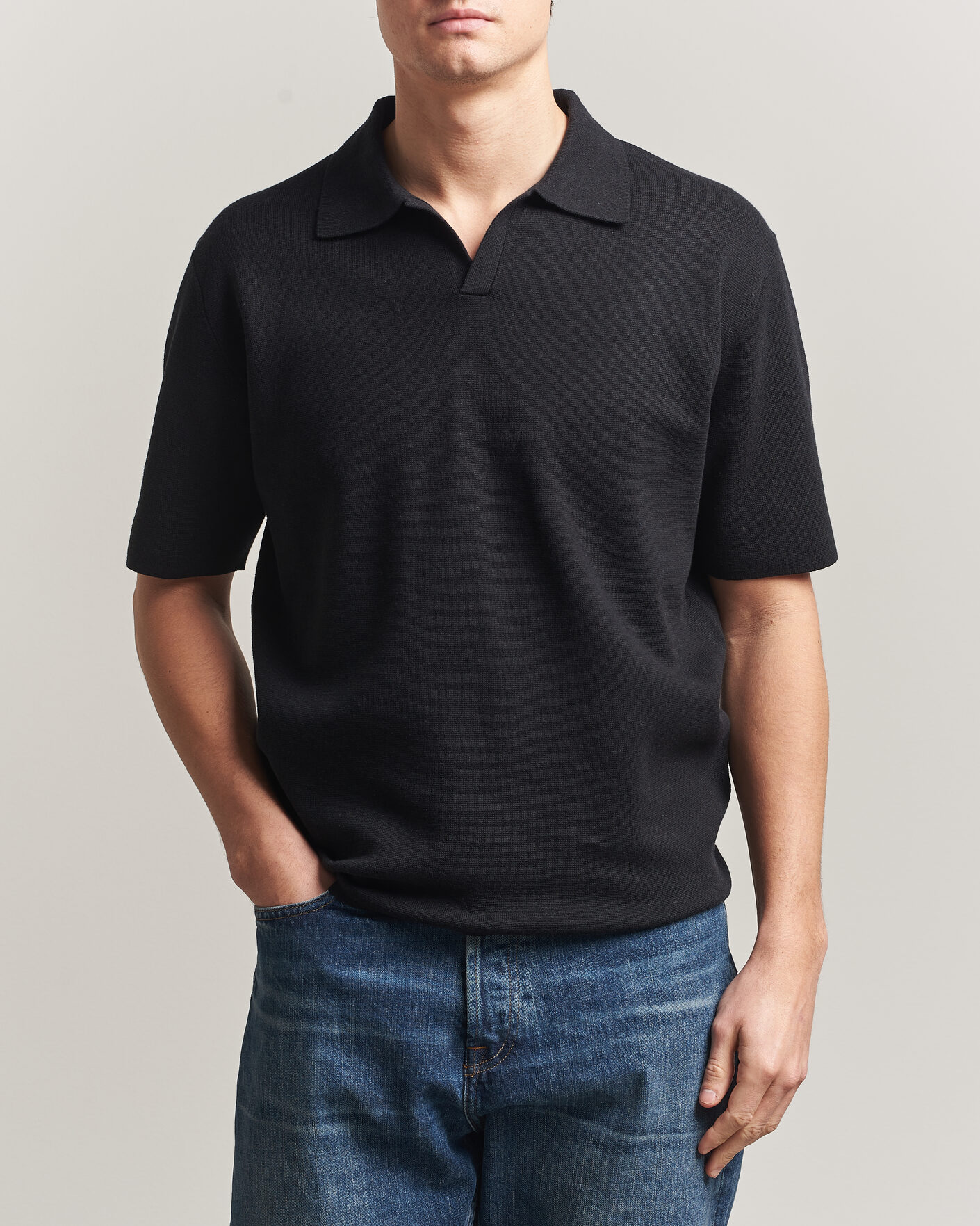 Herre | Polotrøjer | Tiger of Sweden | Maelon Cotton/Linen Knitted Polo Black