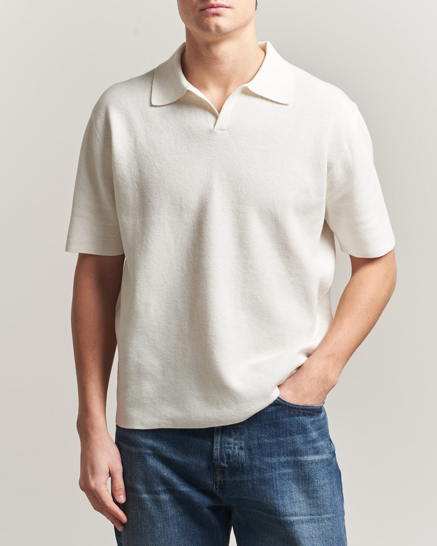 Herre | Polotrøjer | Tiger of Sweden | Maelon Cotton/Linen Knitted Polo Pure White